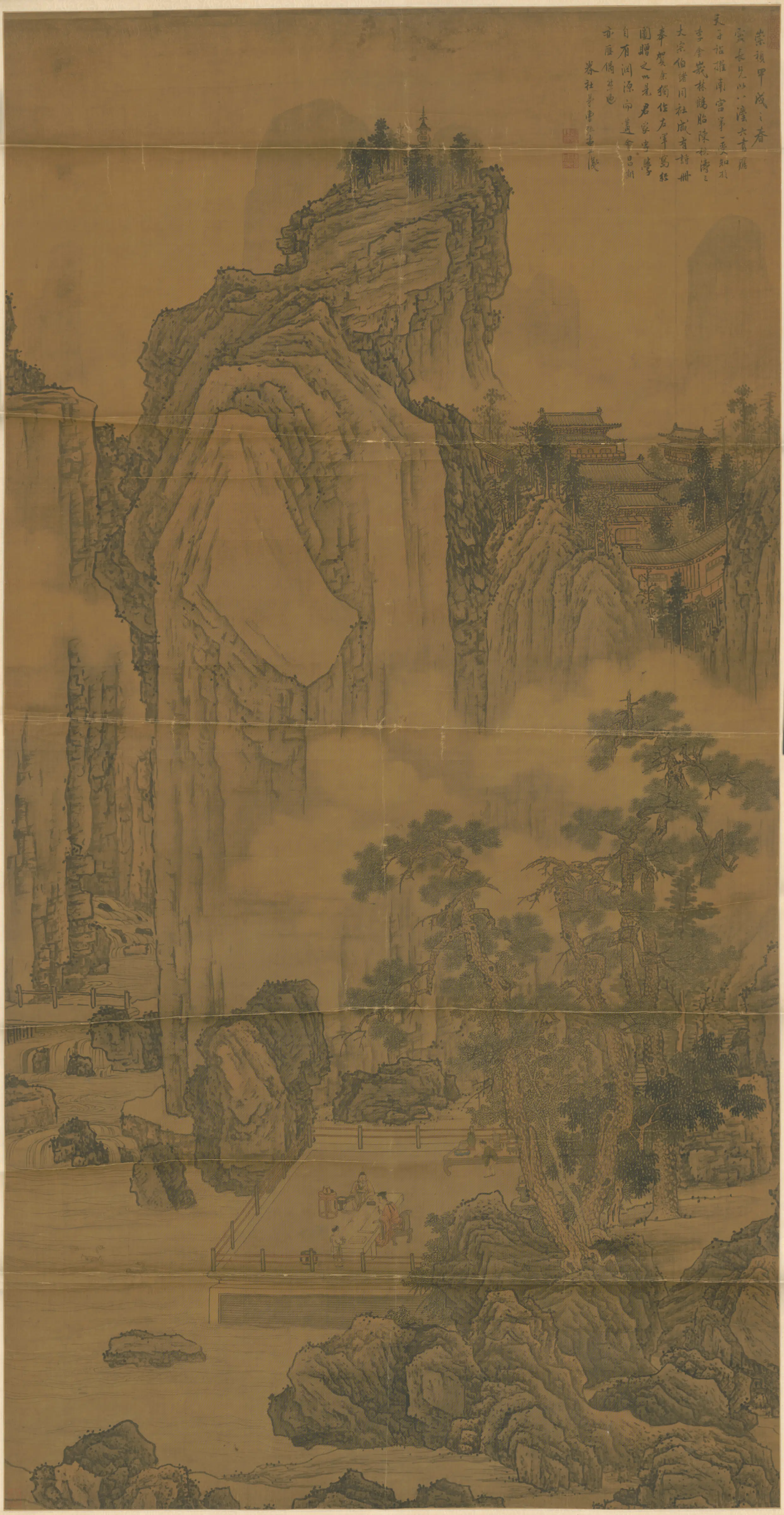 明朝【曹振】《山水人物轴》