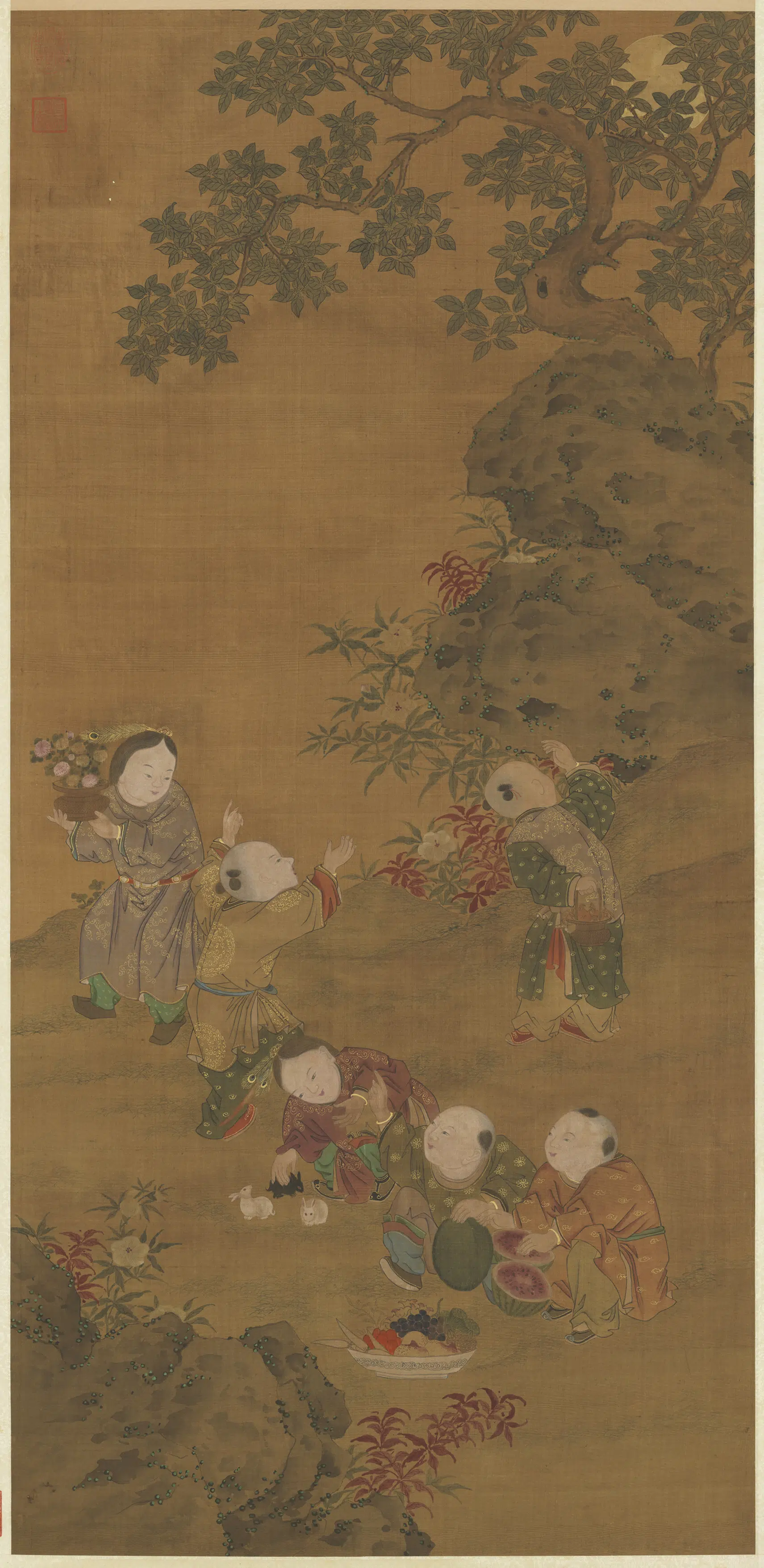 元代《元人秋景戏婴图轴》