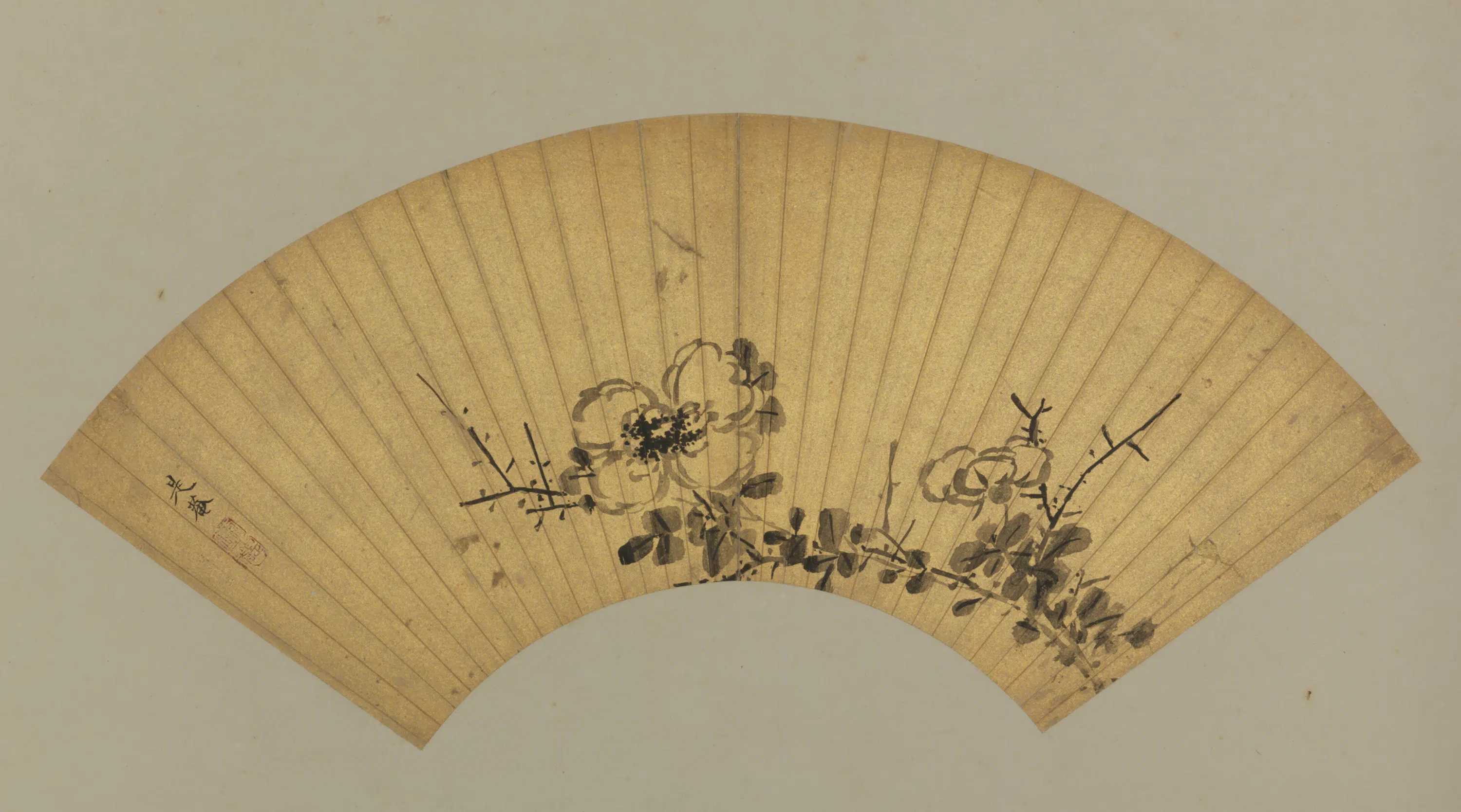 明朝【李因】《花卉扇页》