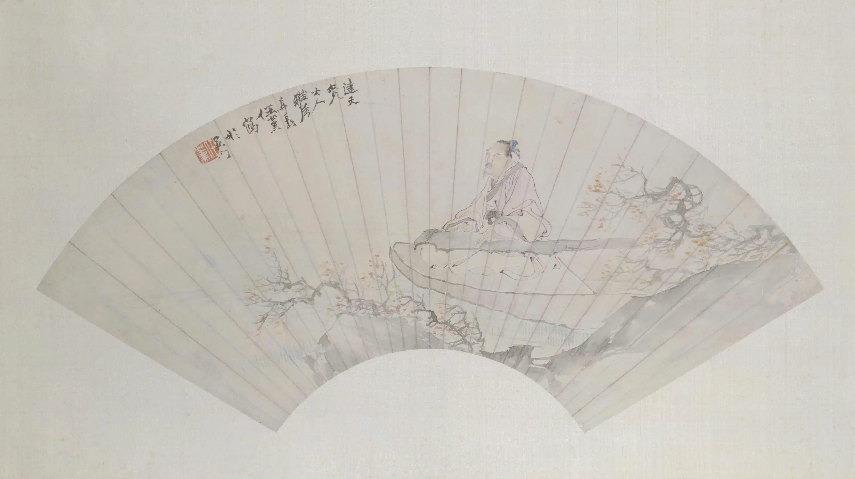 清代【任薰】《停琴待月图扇页》