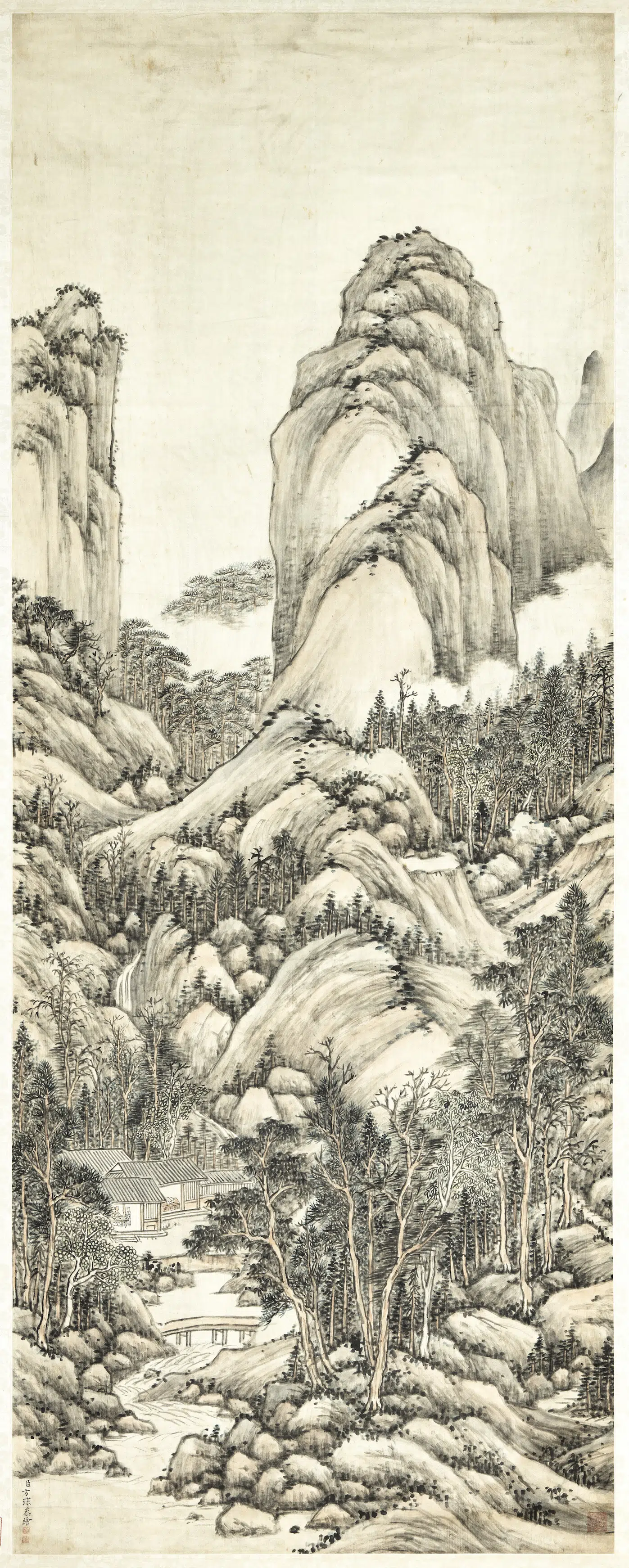 清代【方琮】《山堂课图轴》