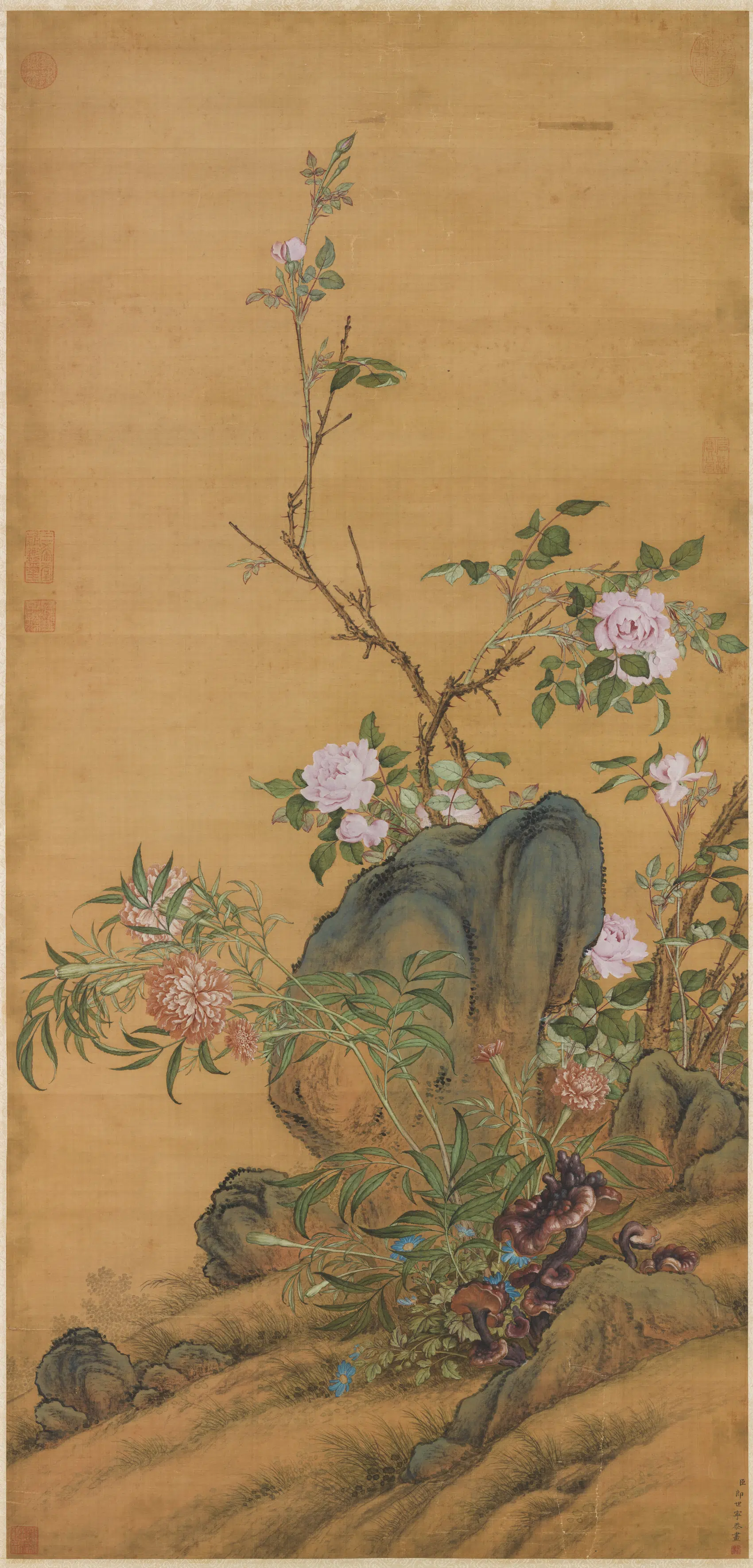 清代【郎世宁】《万寿长春图轴》 第1张