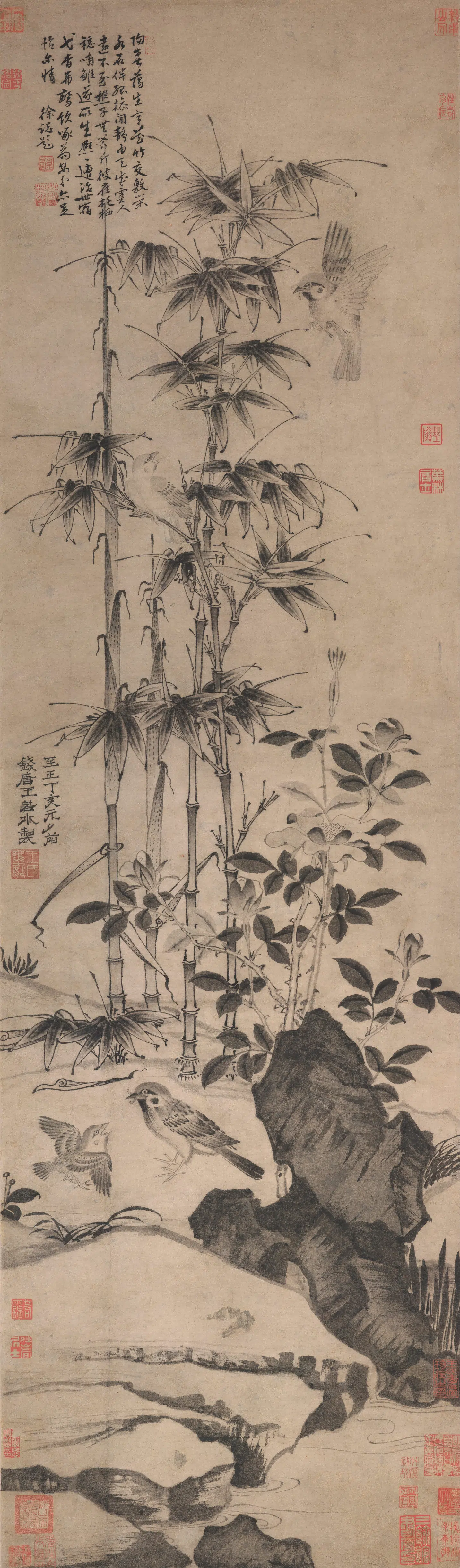 元代【王渊】《竹雀山茶图》