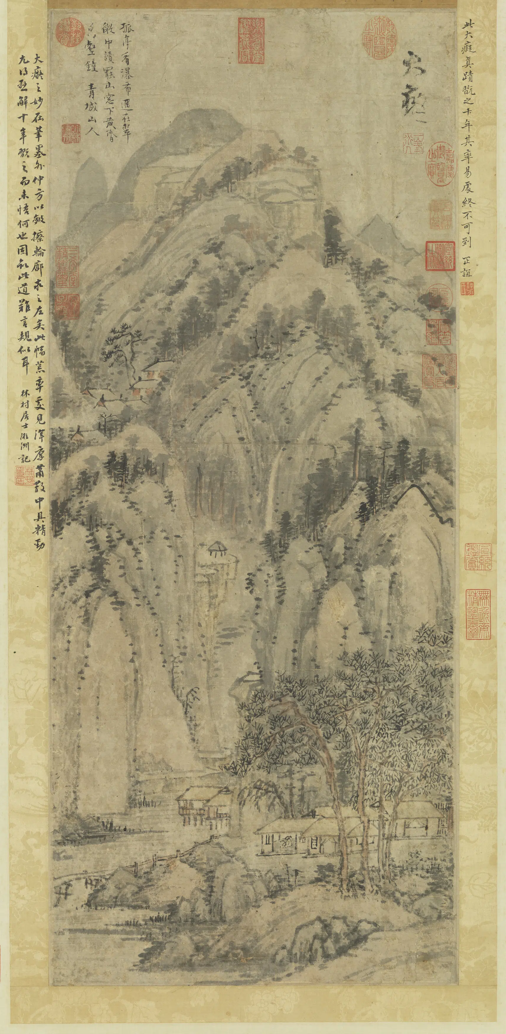 元代【黄公望】《层岩飞瀑图轴》
