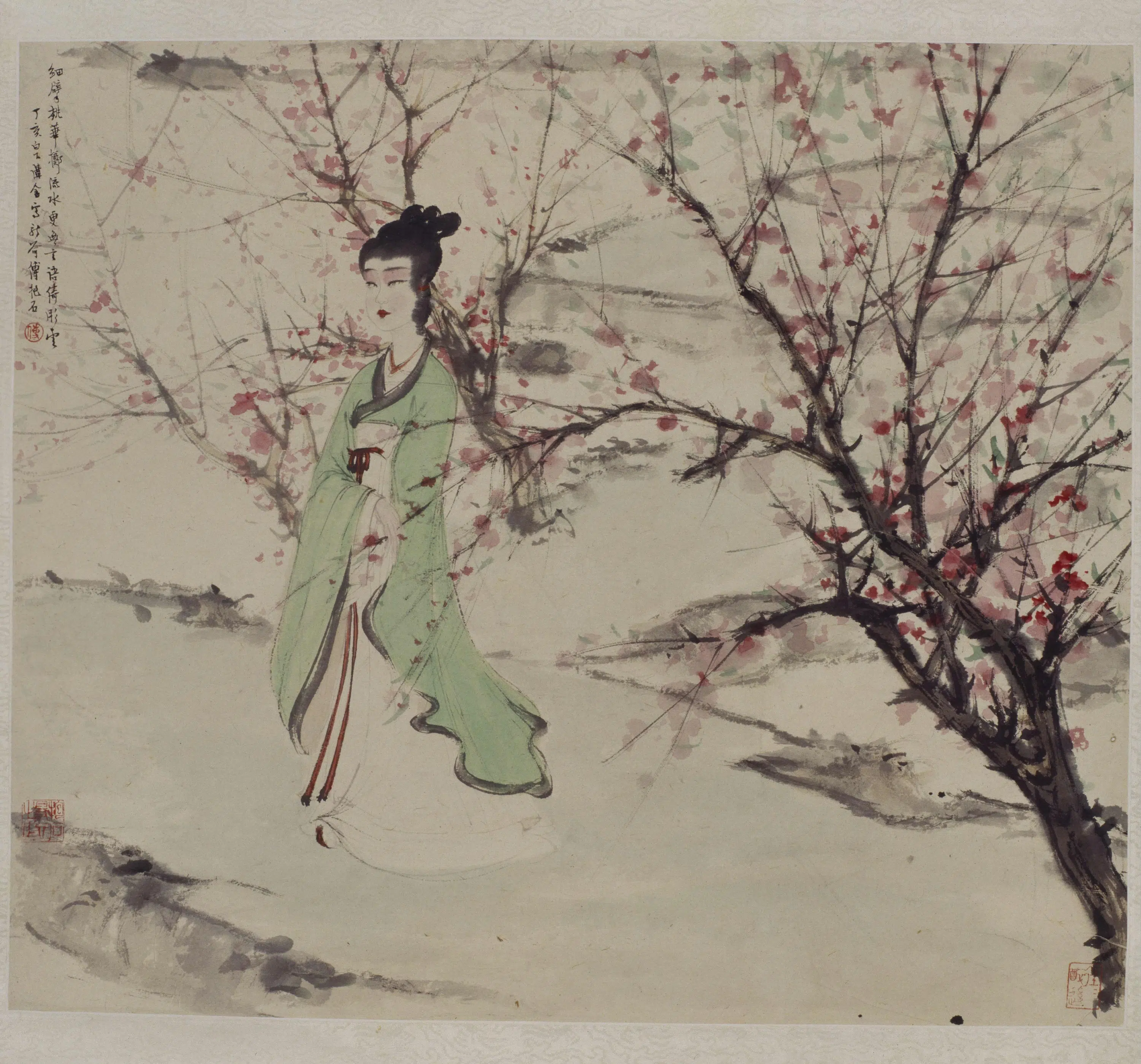 近现代【傅抱石】《桃花仕女图轴》