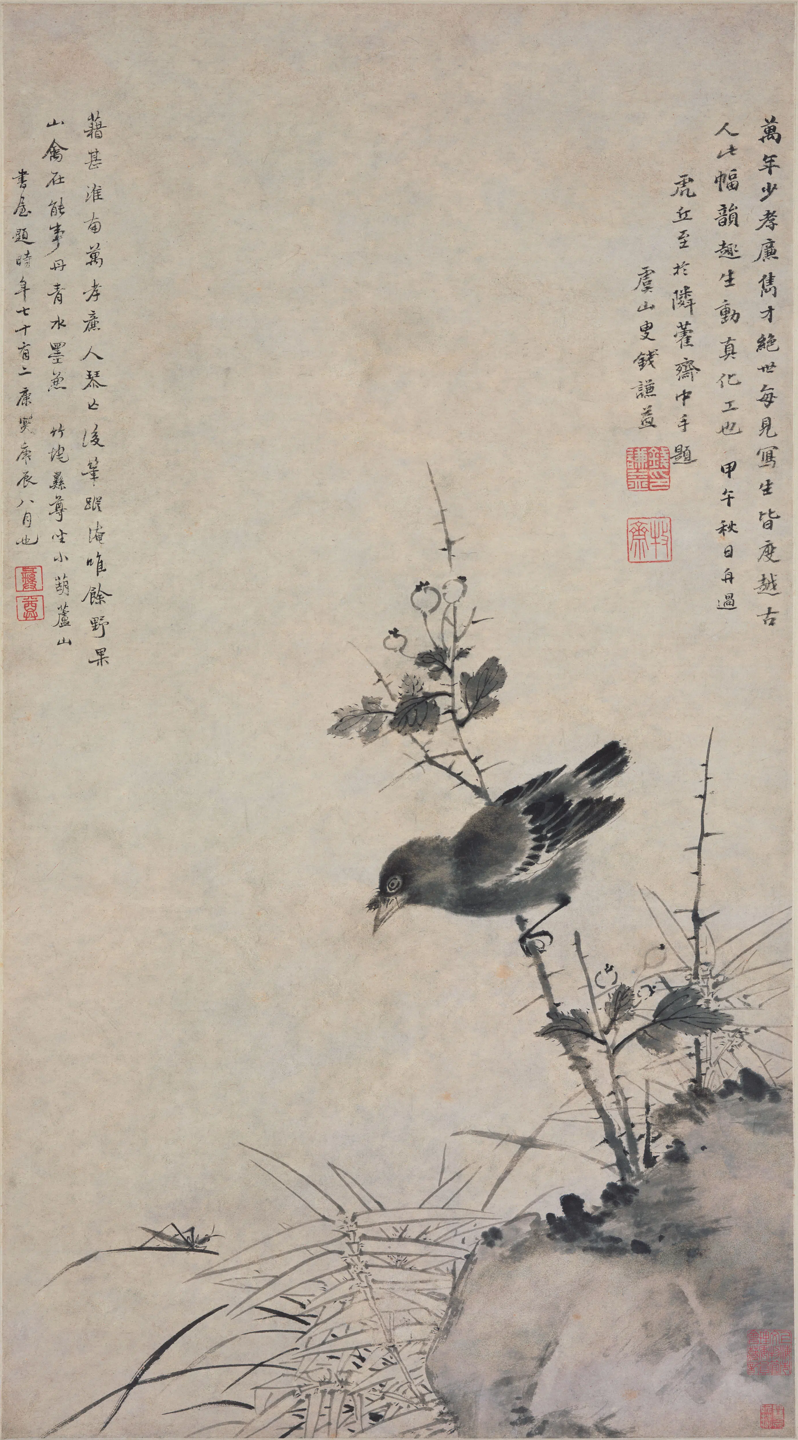 清代【万寿祺】《野果山禽图轴》 第1张