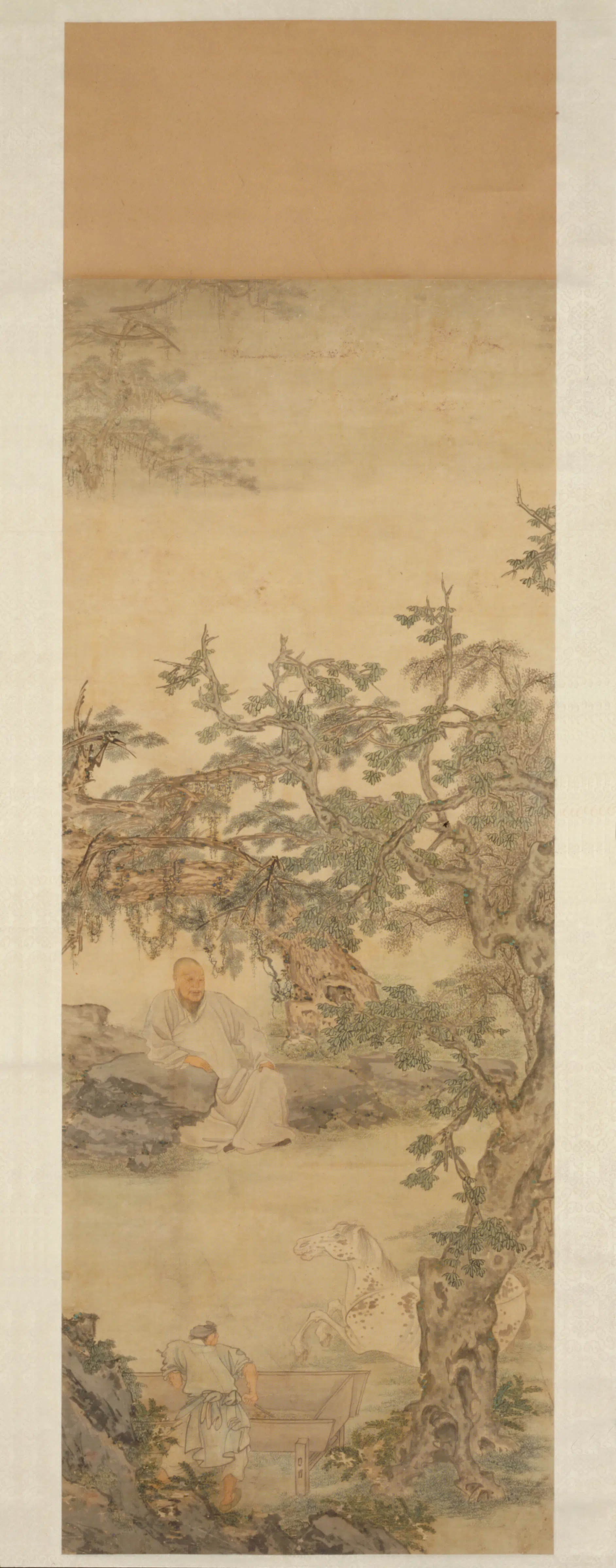 清代【朱昌周】《洗马图轴》 第1张