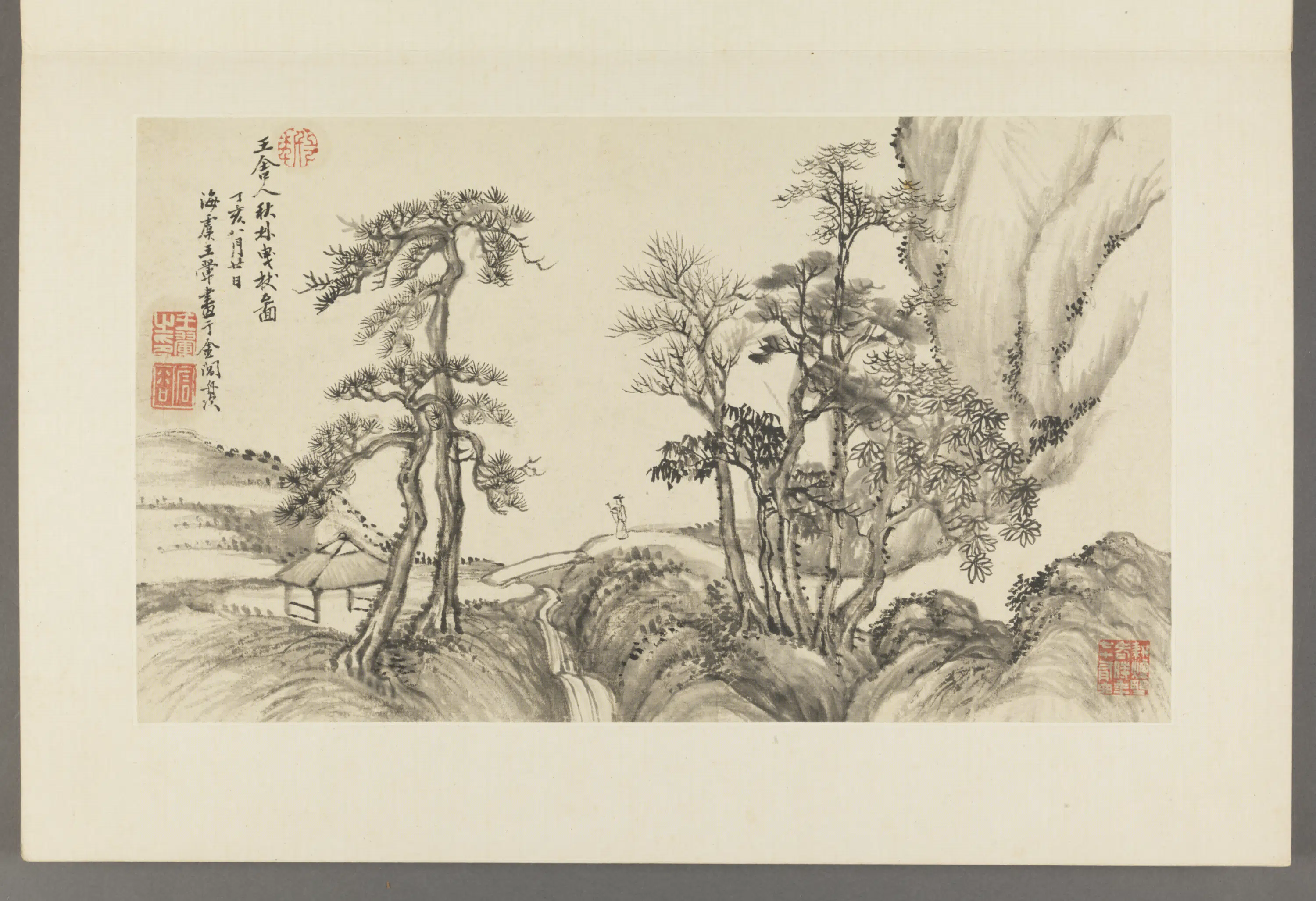 清代【王翚】《秋林曳杖图页》