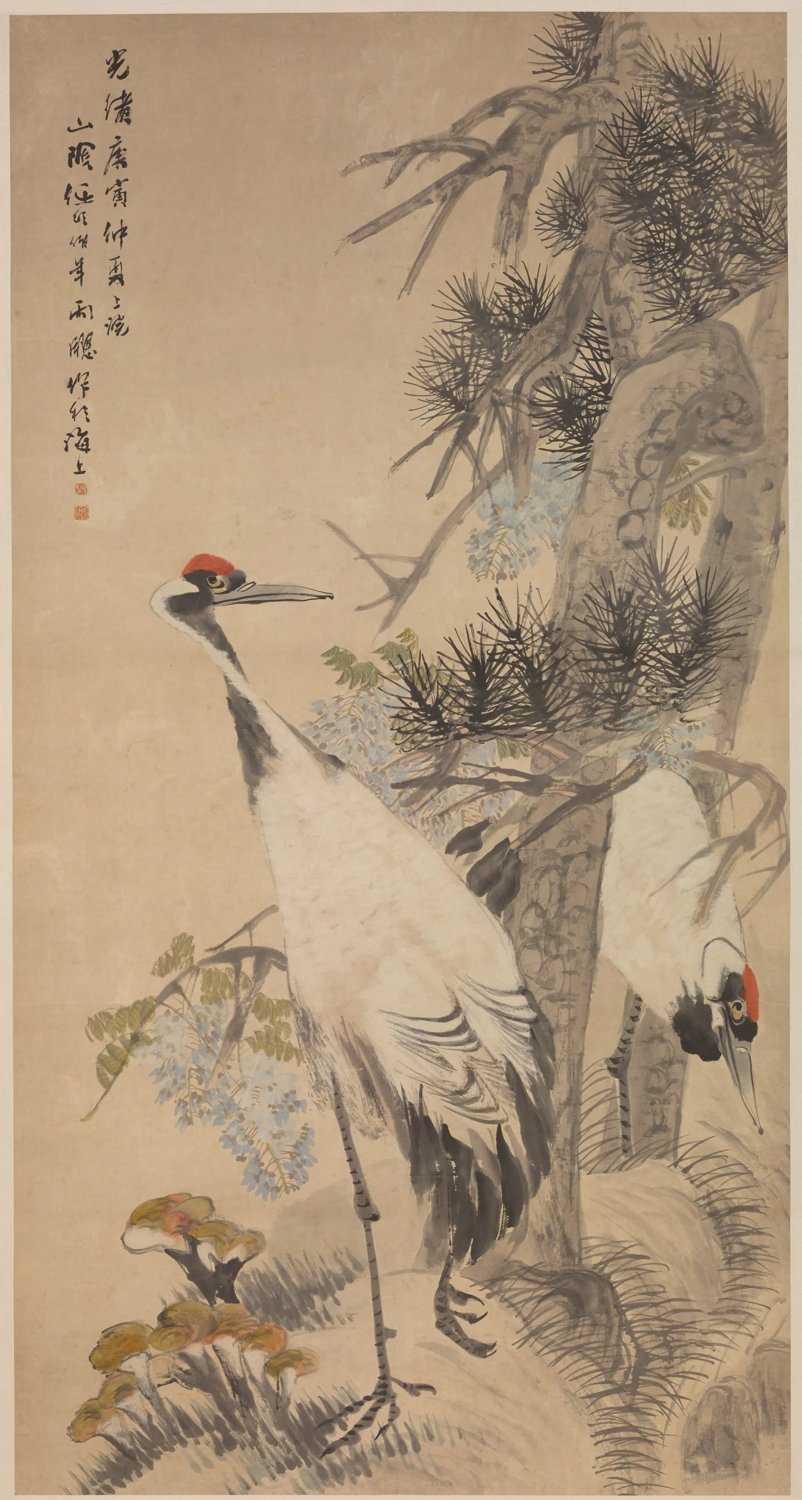 清代【任伯年（任颐）】《松鹤图轴》