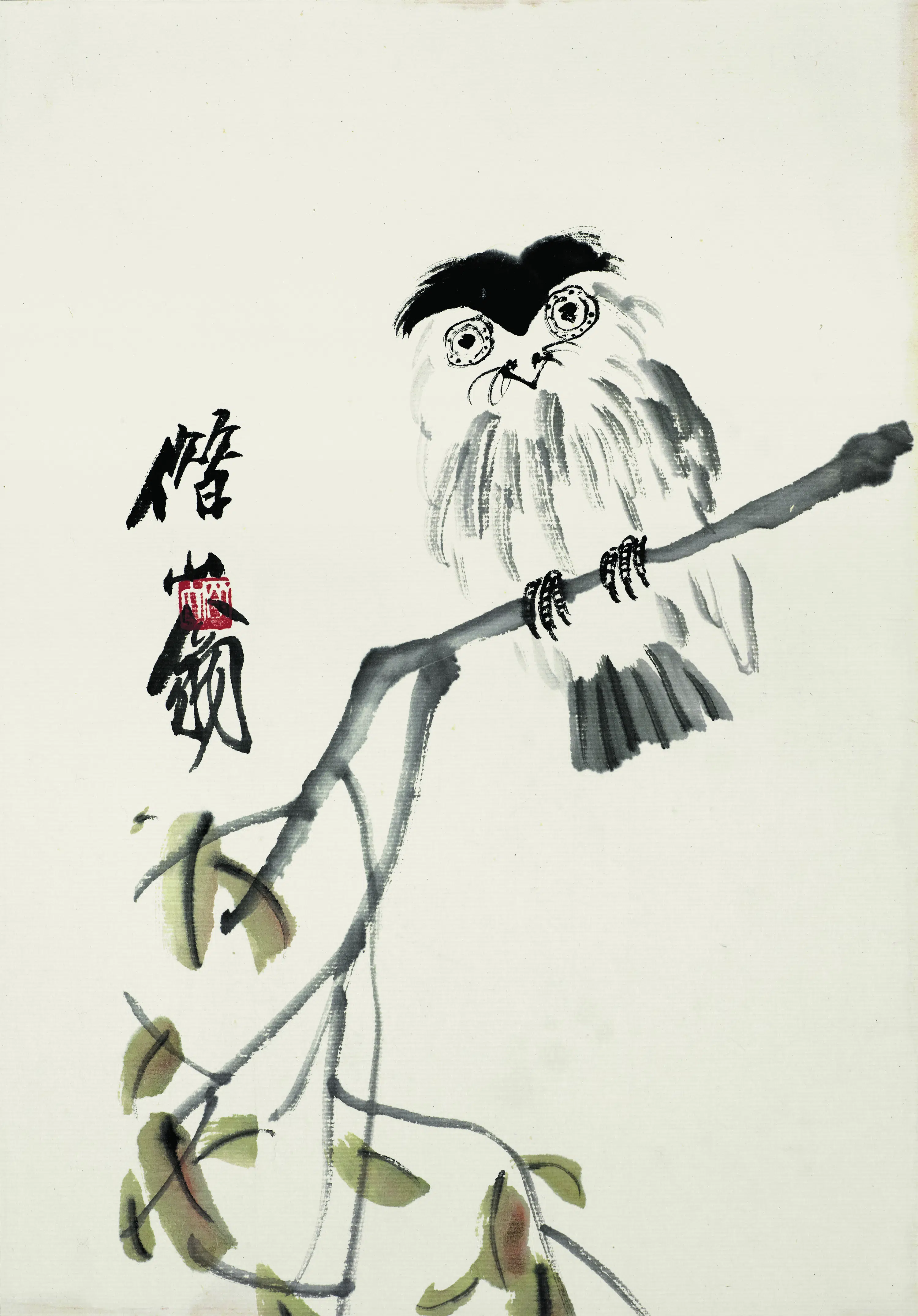 近现代【齐白石】《猫头鹰枯枝》