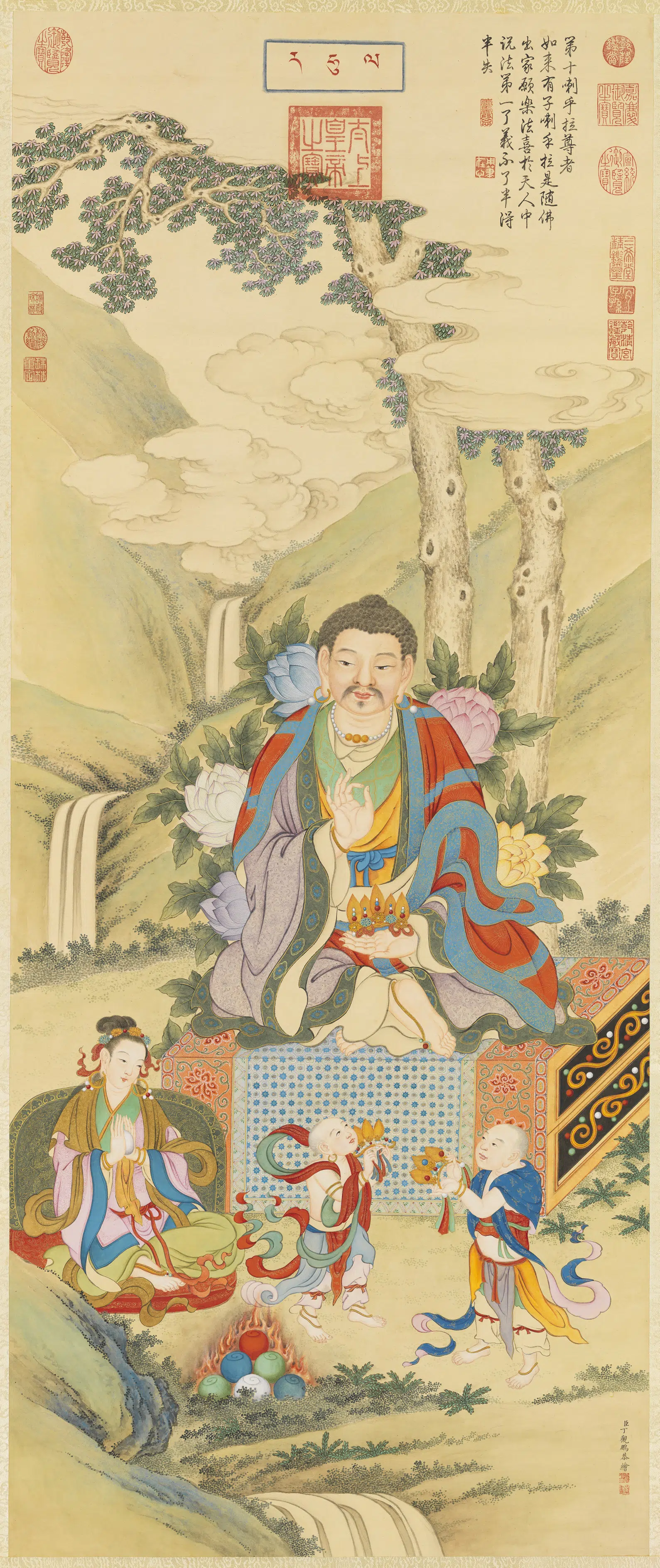 清代【丁观鹏】《十六应真像（十）第十喇呼拉尊者图轴》