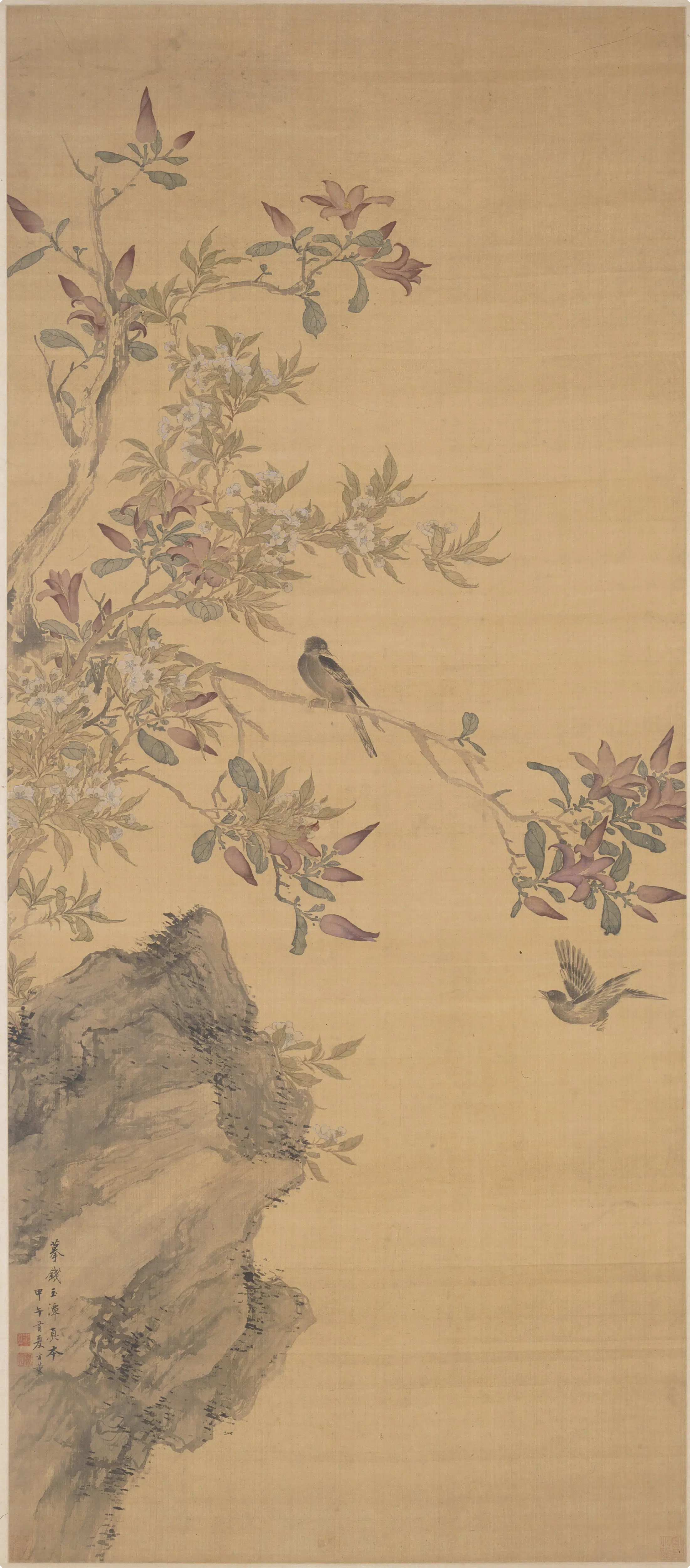 清代【方薰】《花鸟轴》