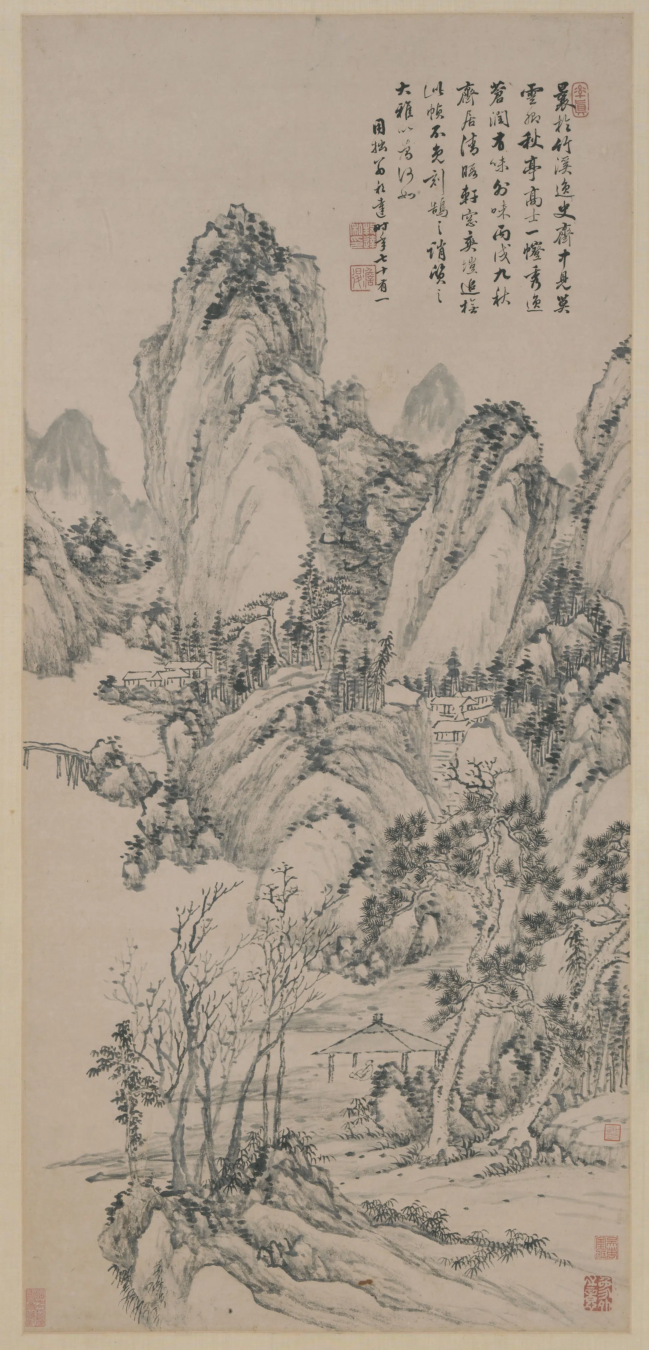 清代【董邦达】《秋亭高士图轴》