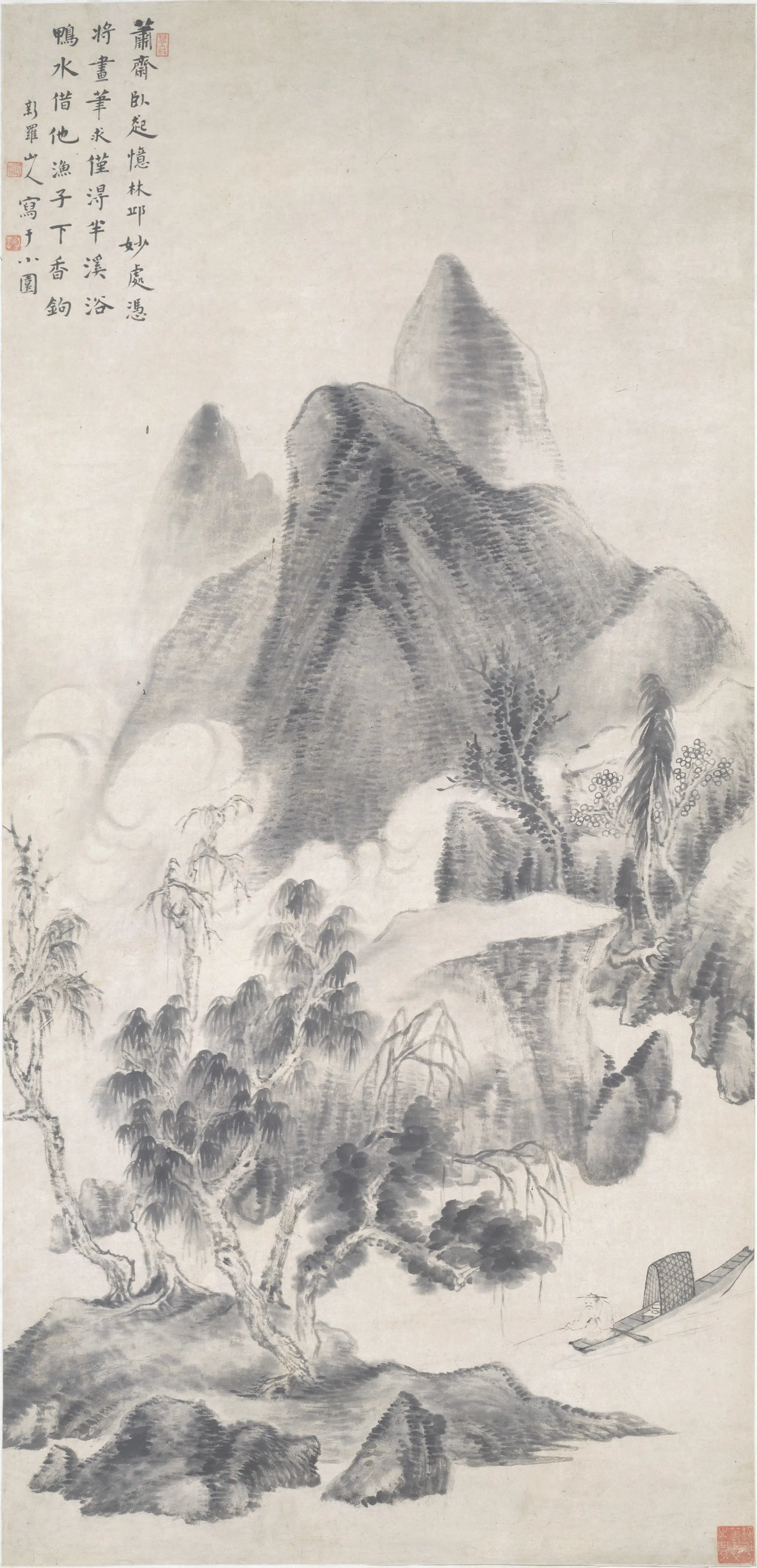 清代【华喦（华岩)】《清溪垂钓图轴》