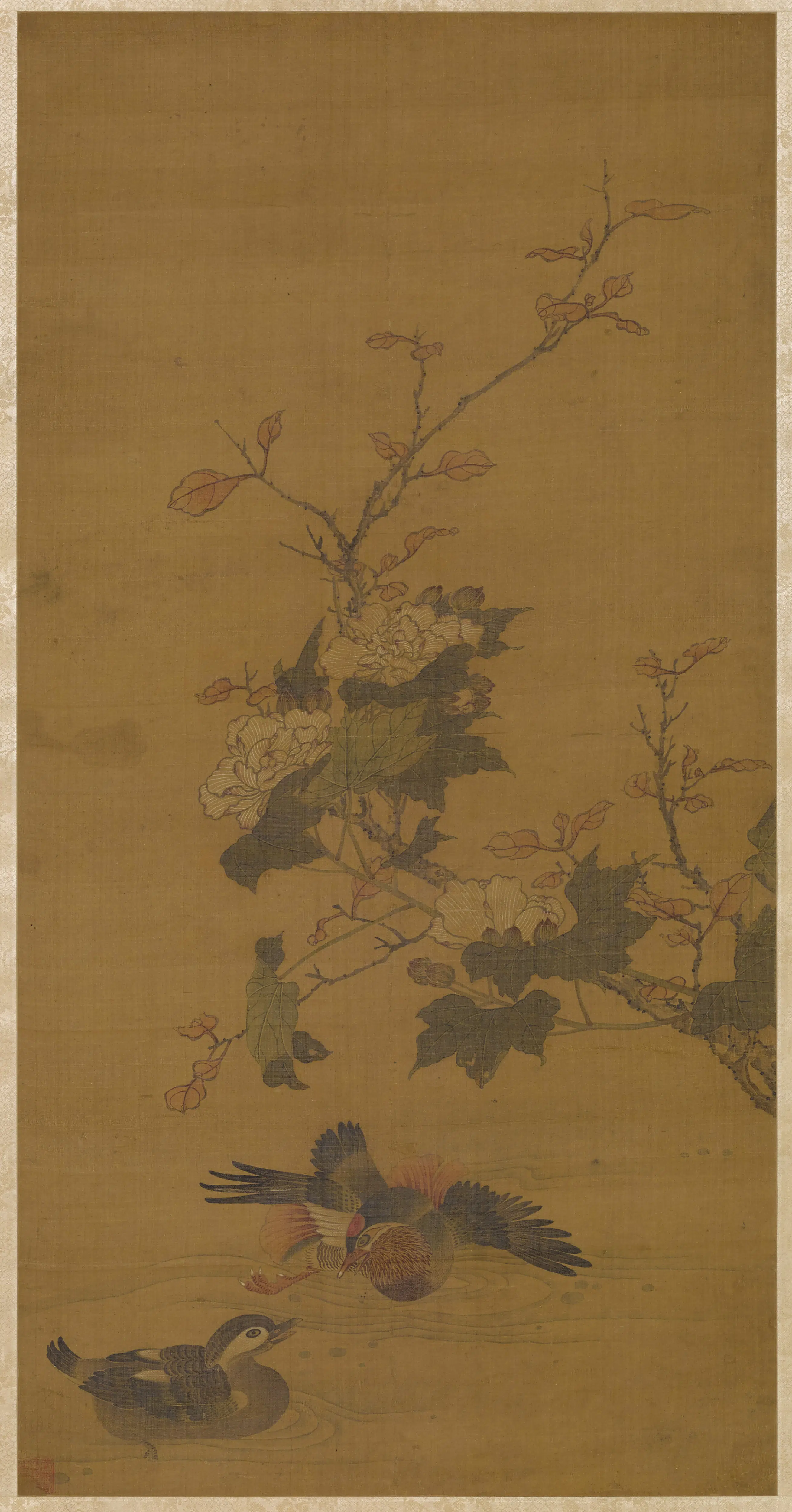 清代【佚名】《芙蓉鸳鸯图轴》