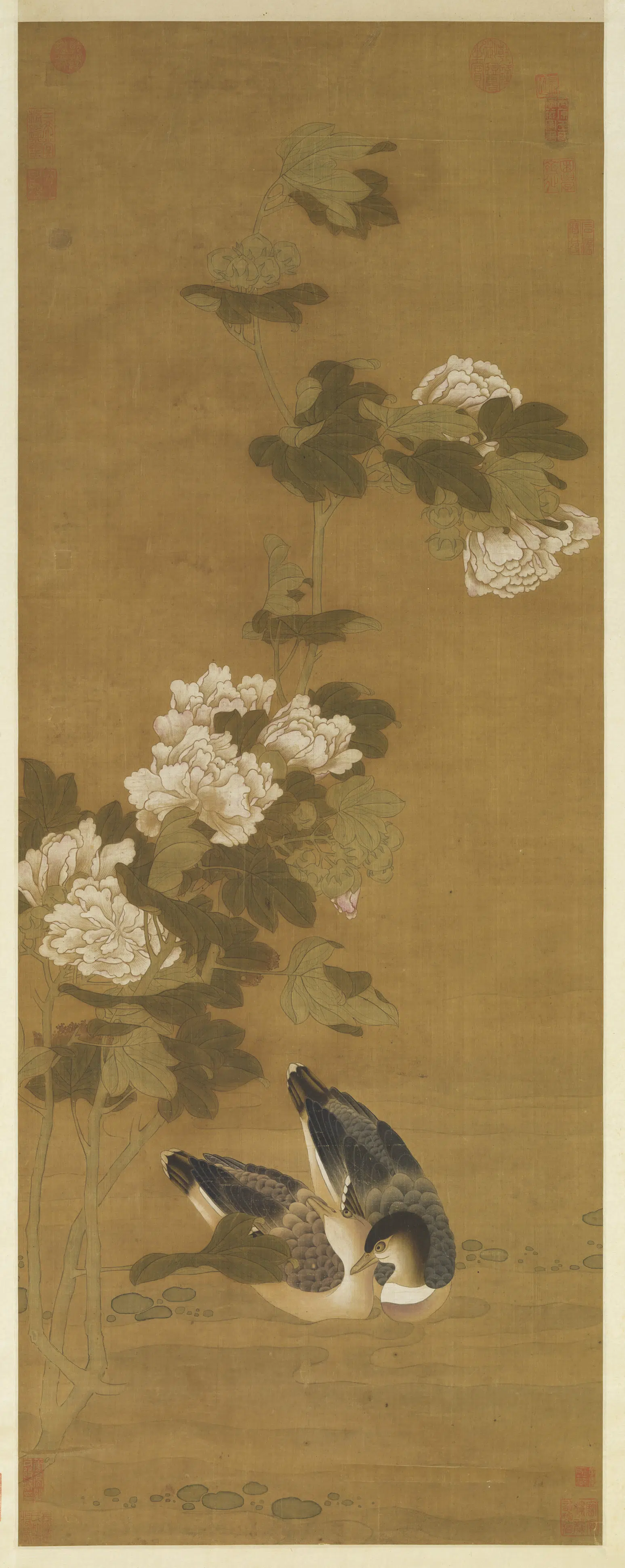 元代《元人芙蓉花鸭图轴》