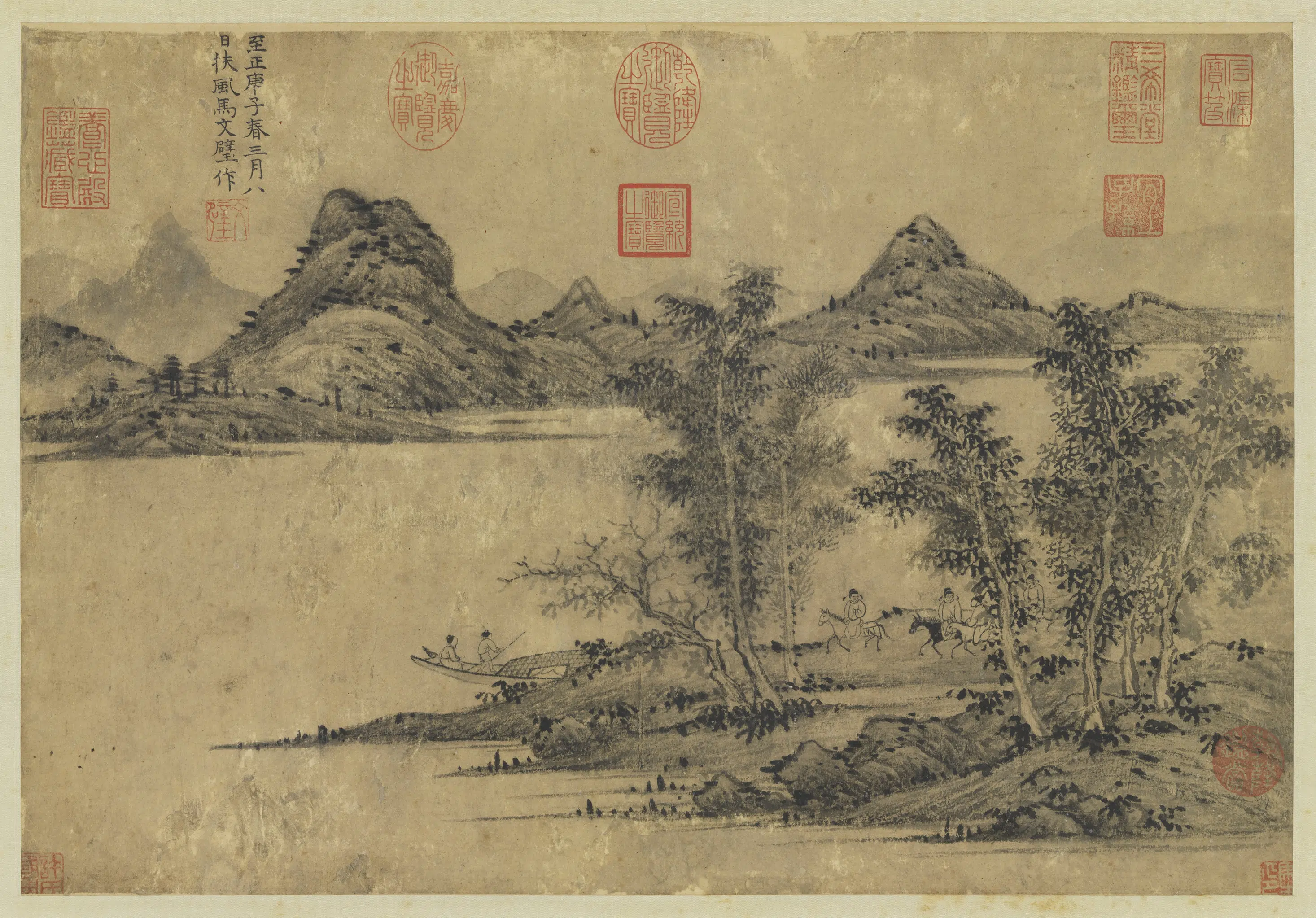 元代【马琬】《春江问渡图轴》