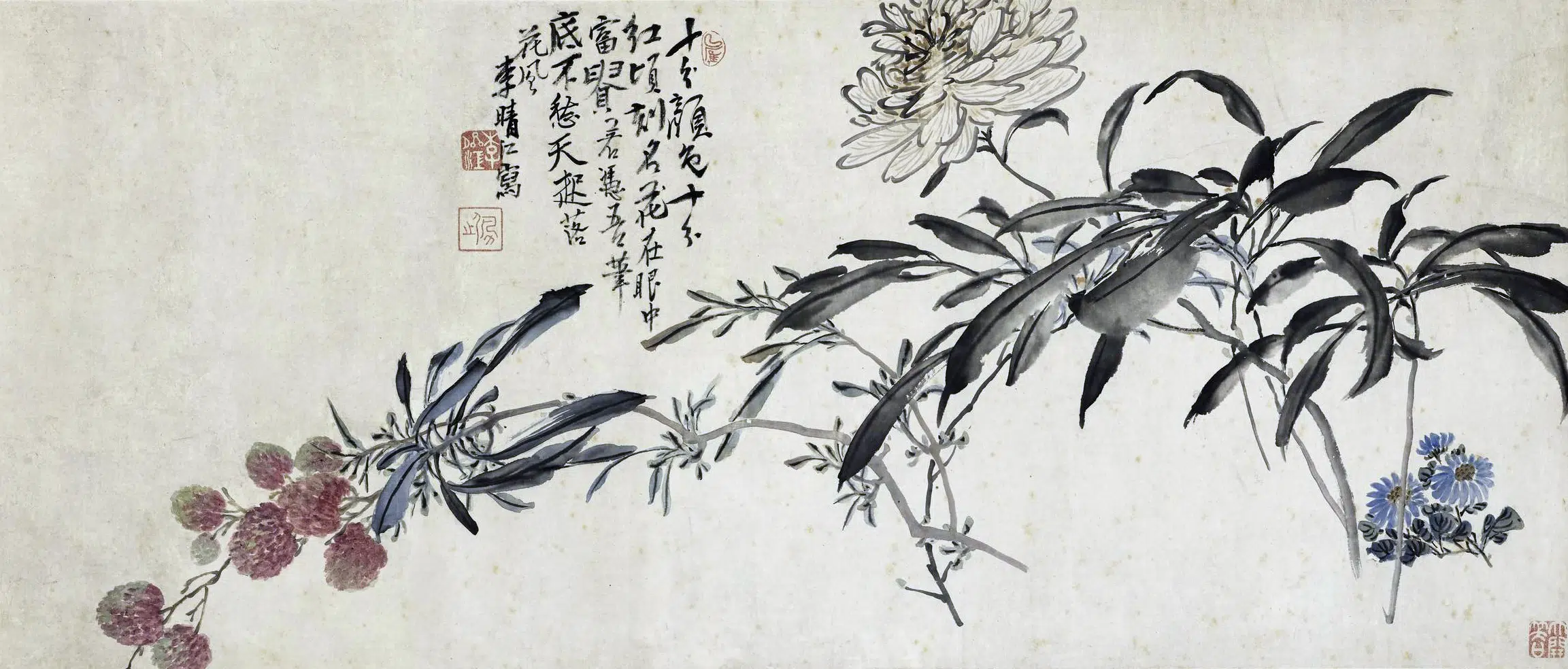 清代【李方膺】《设色花卉横幅》