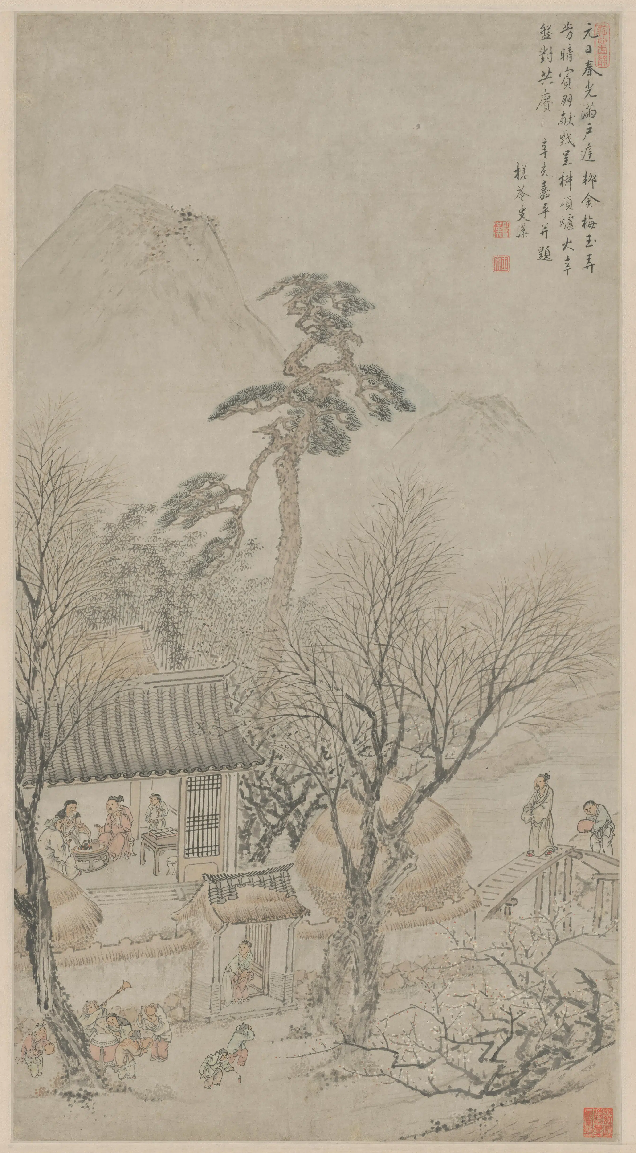 清代【史汉】《元日题诗图轴》