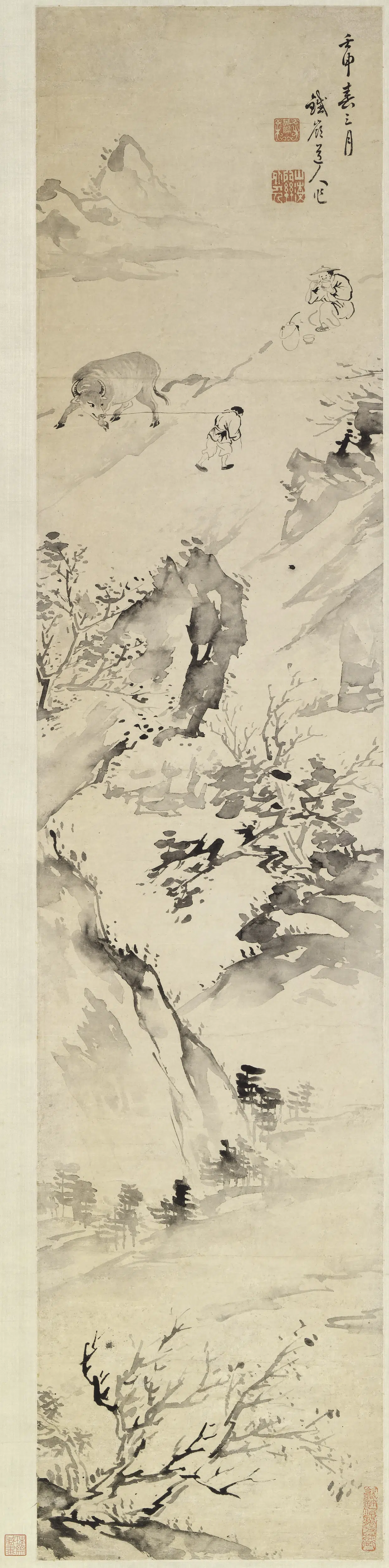 清代【高其佩】《山农耕耘图轴》