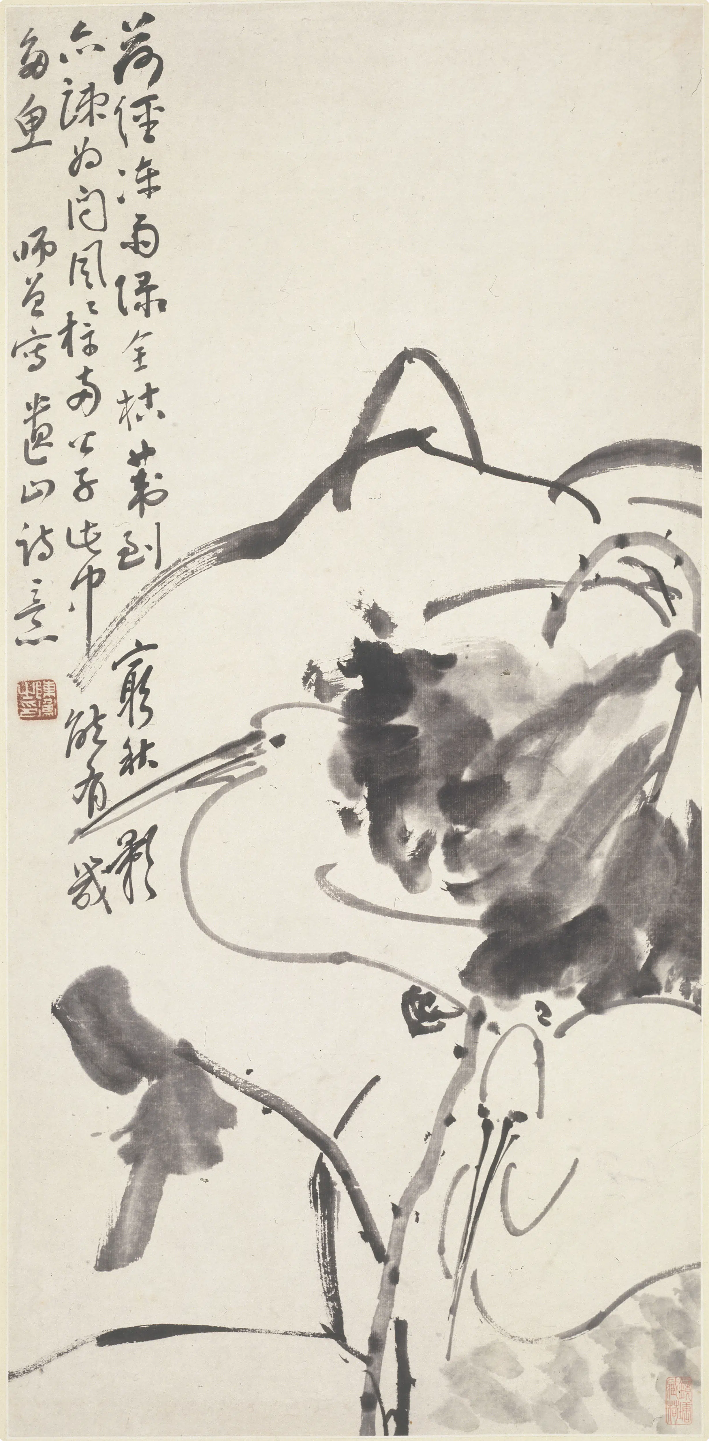 近现代【陈师曾(陈衡恪)】《荷塘双鹭图轴》