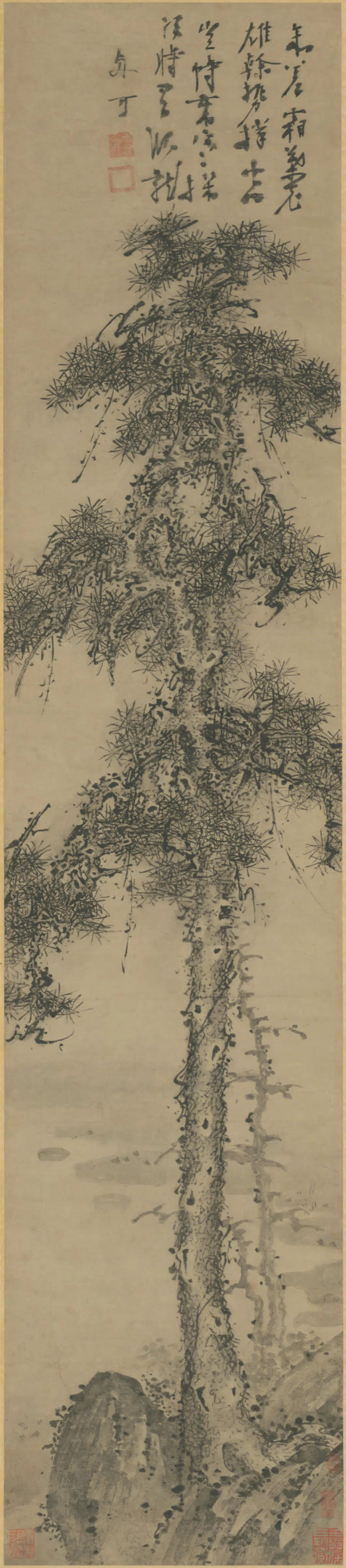 明朝【与可】《松石图轴》