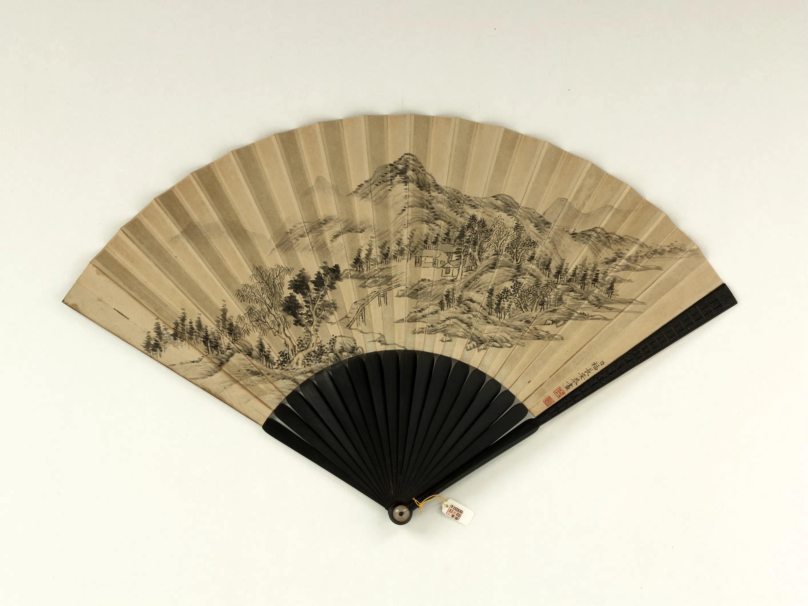 清代【爱新觉罗颙(永)琰-嘉庆仁宗皇帝】《永琰书乾隆御制泛月八咏福长安画山水-成扇》
