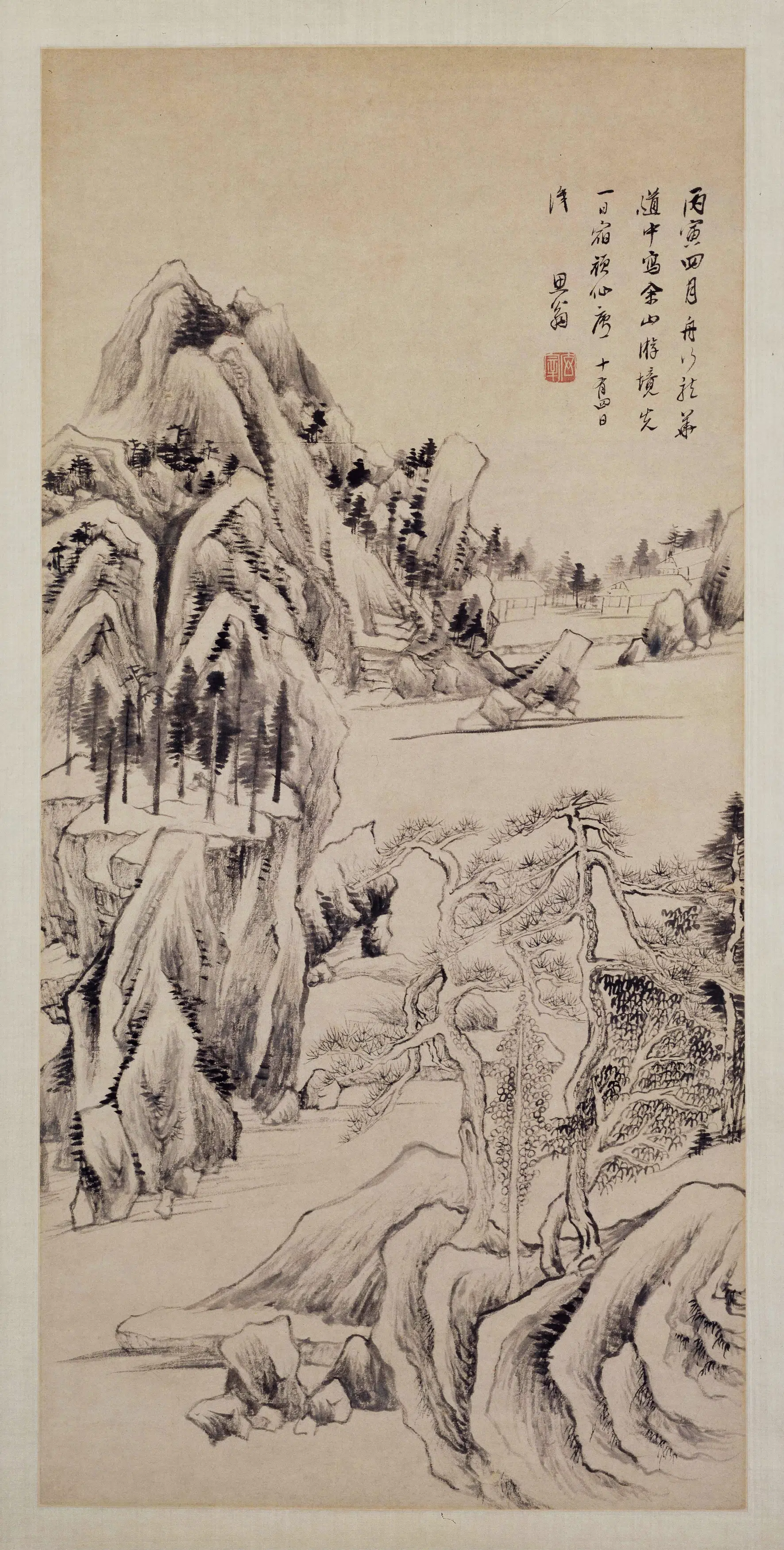 明朝【董其昌】《佘山游境图轴》