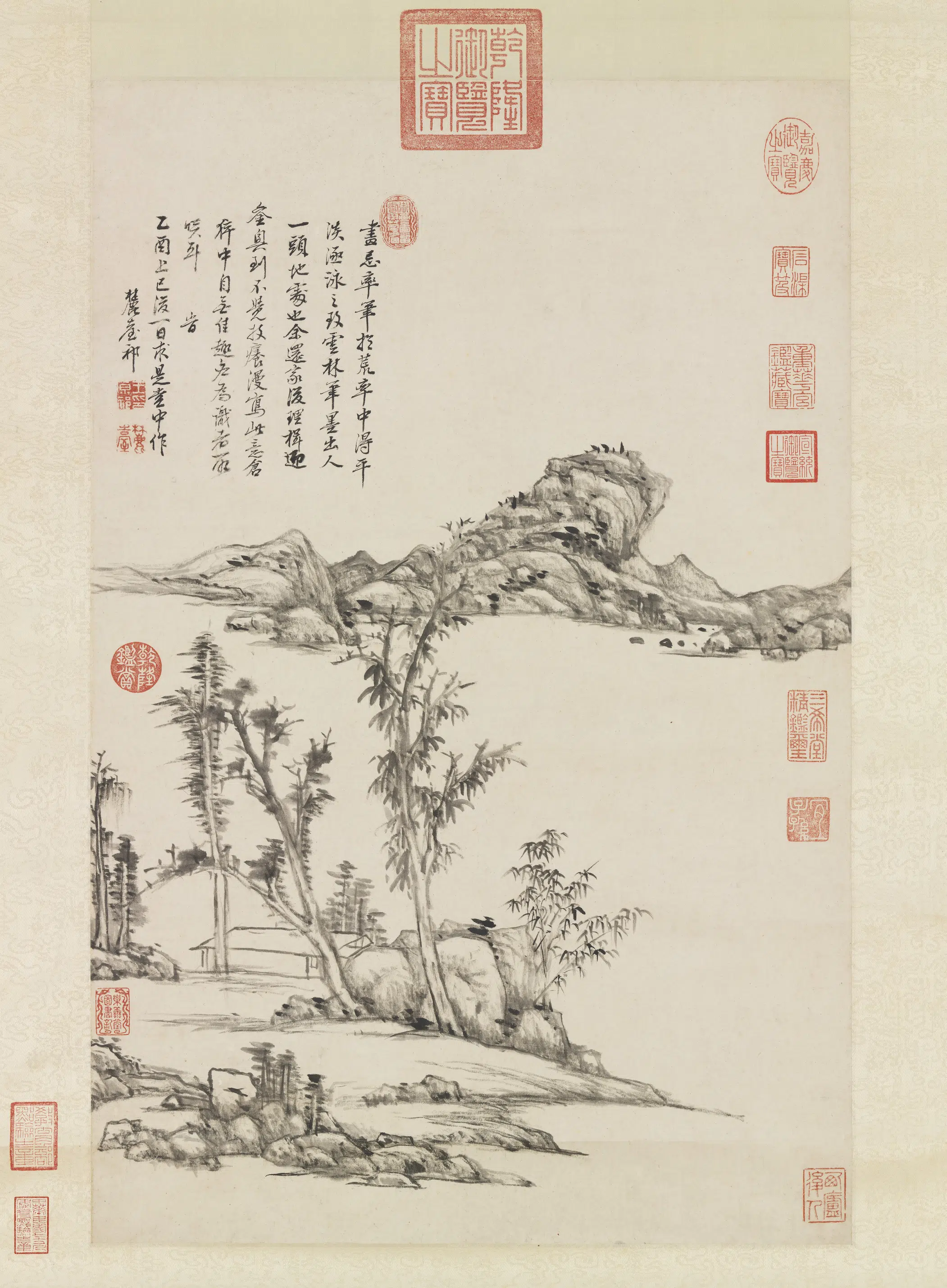 清代【王原祁】《仿倪瓒山水图轴》
