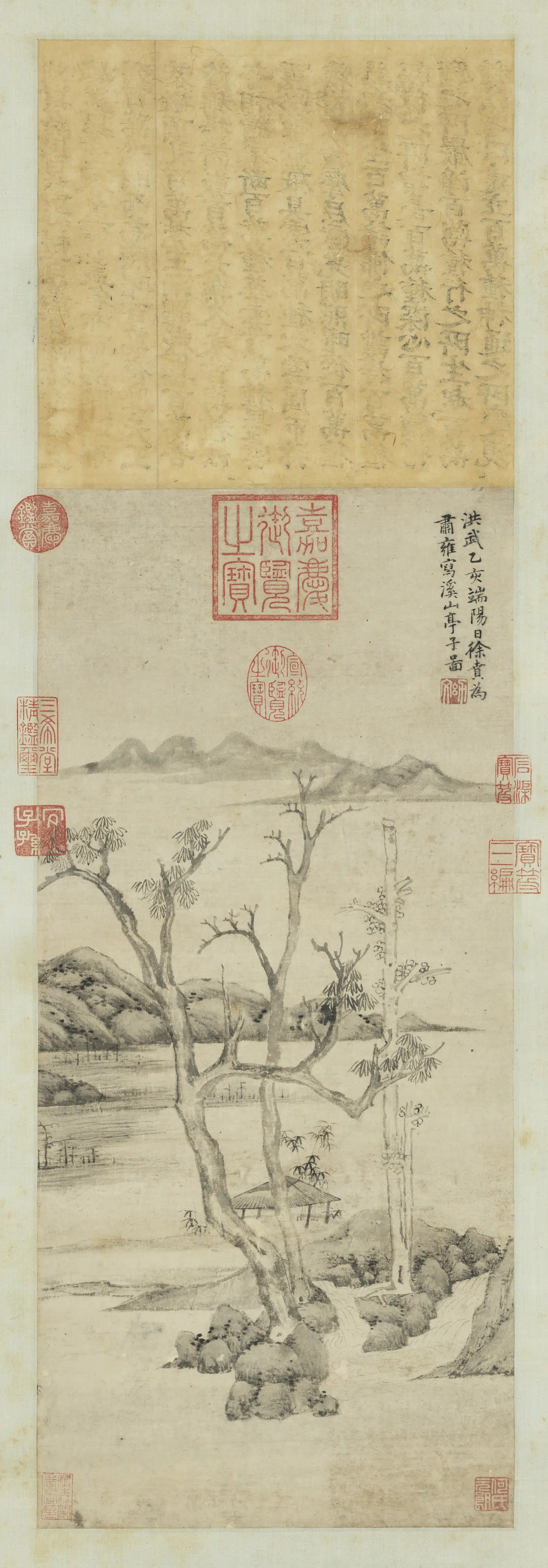明朝【徐贲】《溪山亭子图轴》