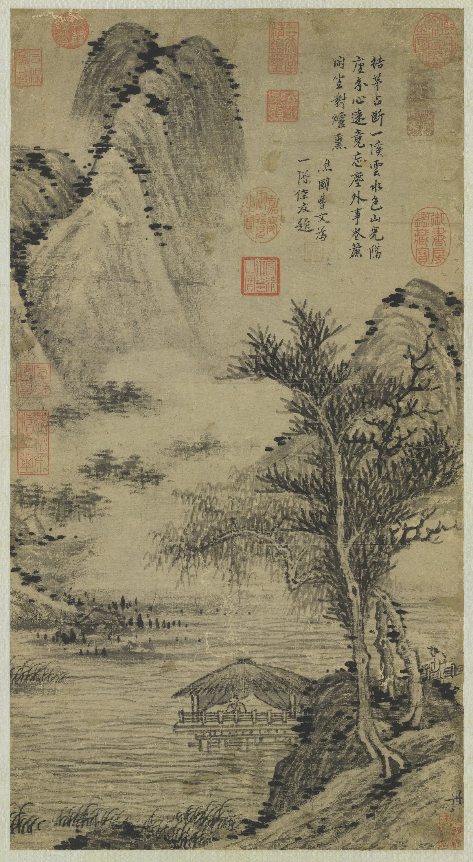 元朝【柯九思】《溪亭山色图轴》