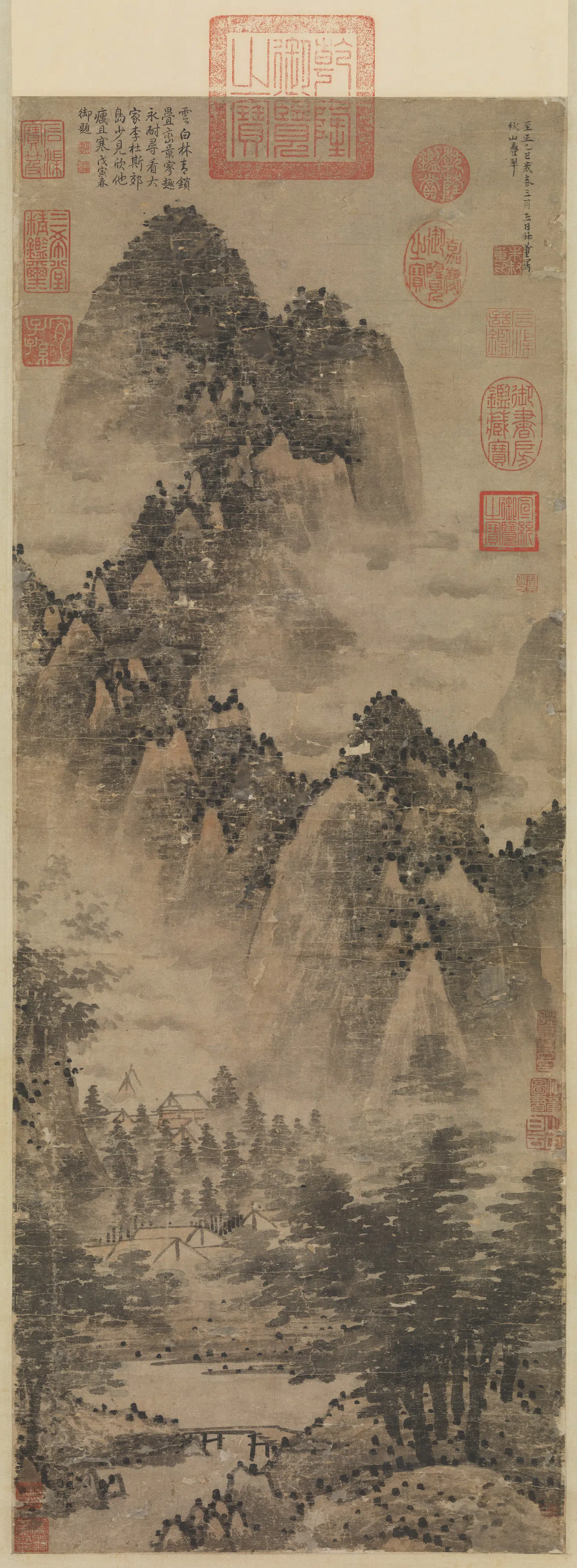 元代【朱叔重（朱叔中）】《秋山迭翠图轴》