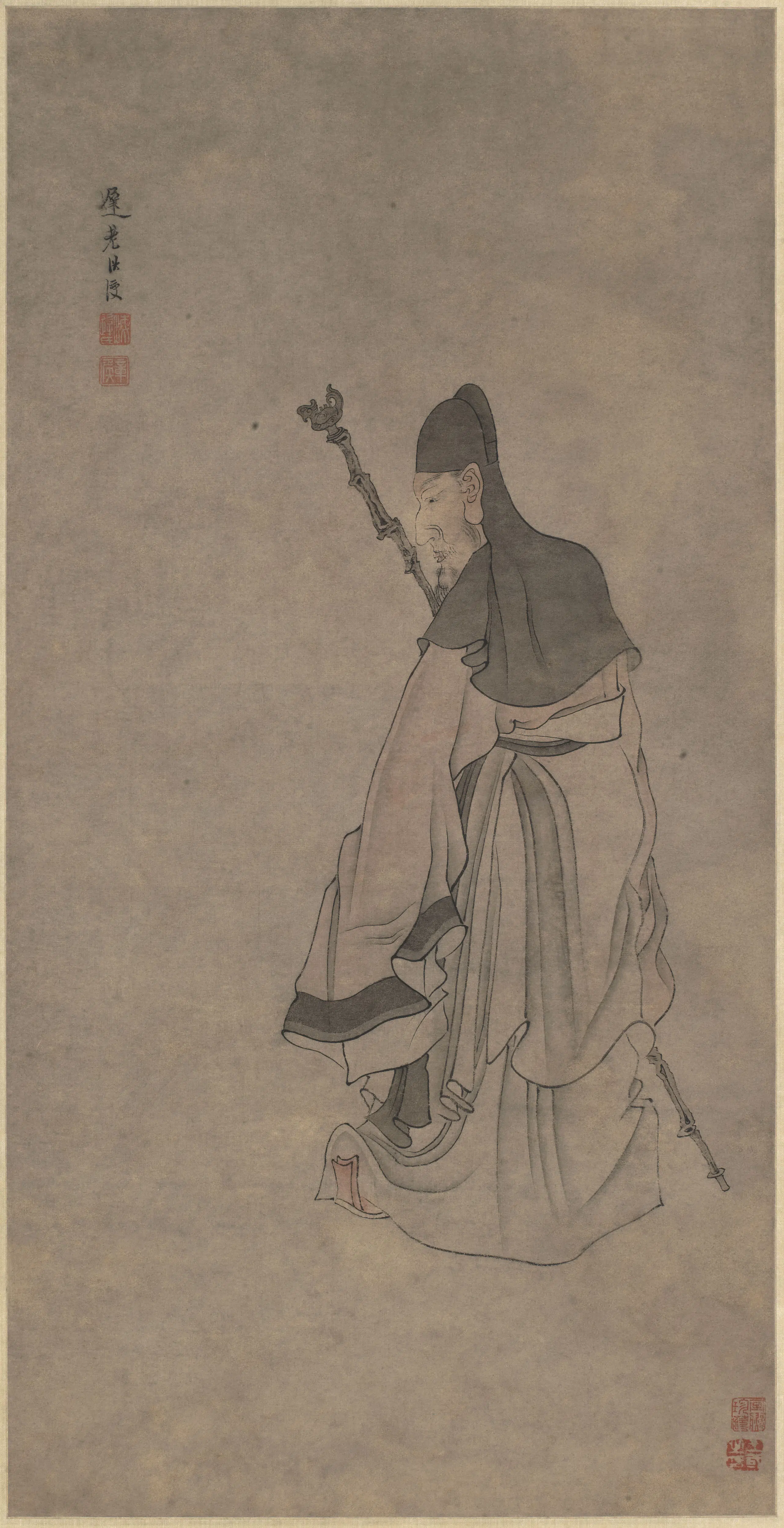 明朝【陈洪绶】《策杖图轴》