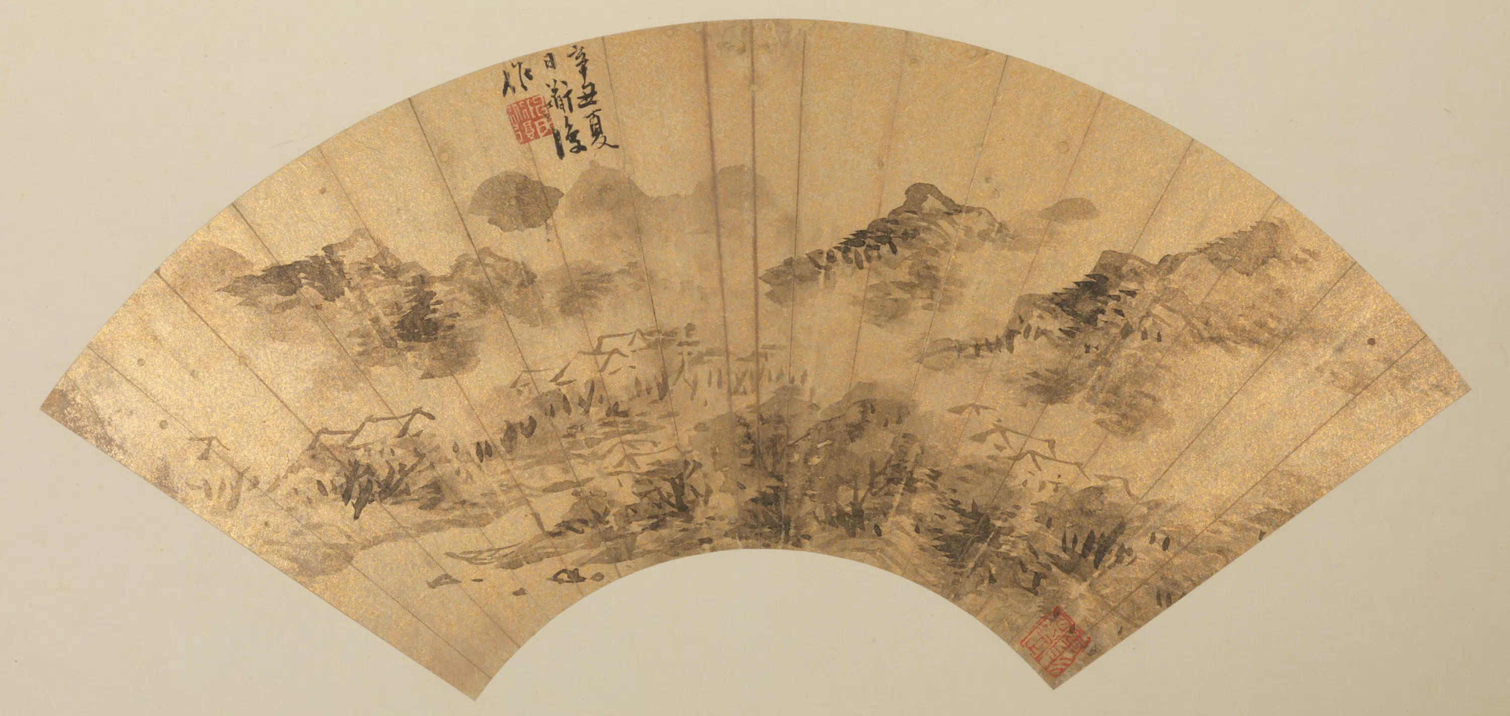 明朝【陈淳（道复）】《云山图扇》