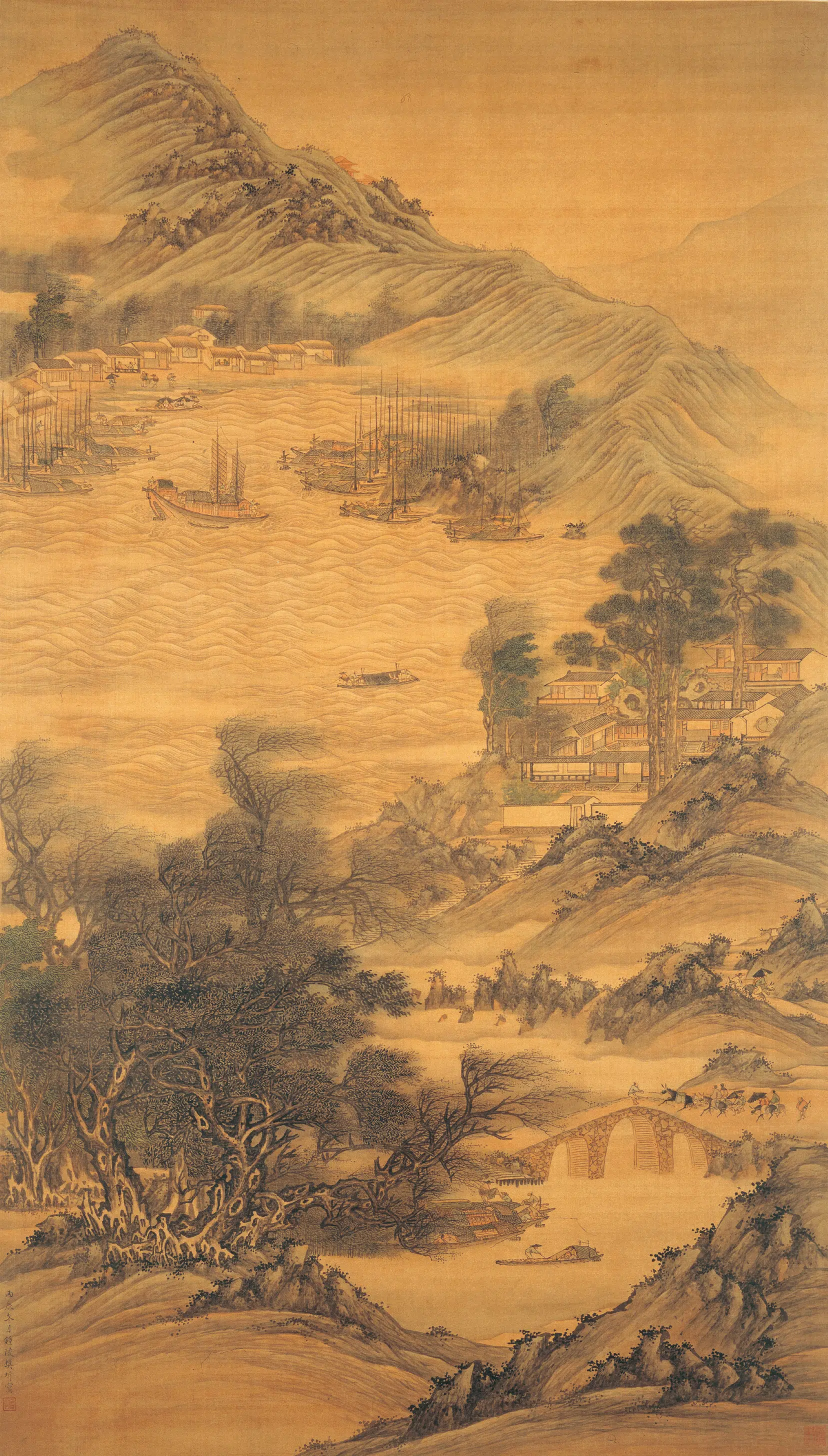 清代【樊圻】《江干风雨图轴》 第1张