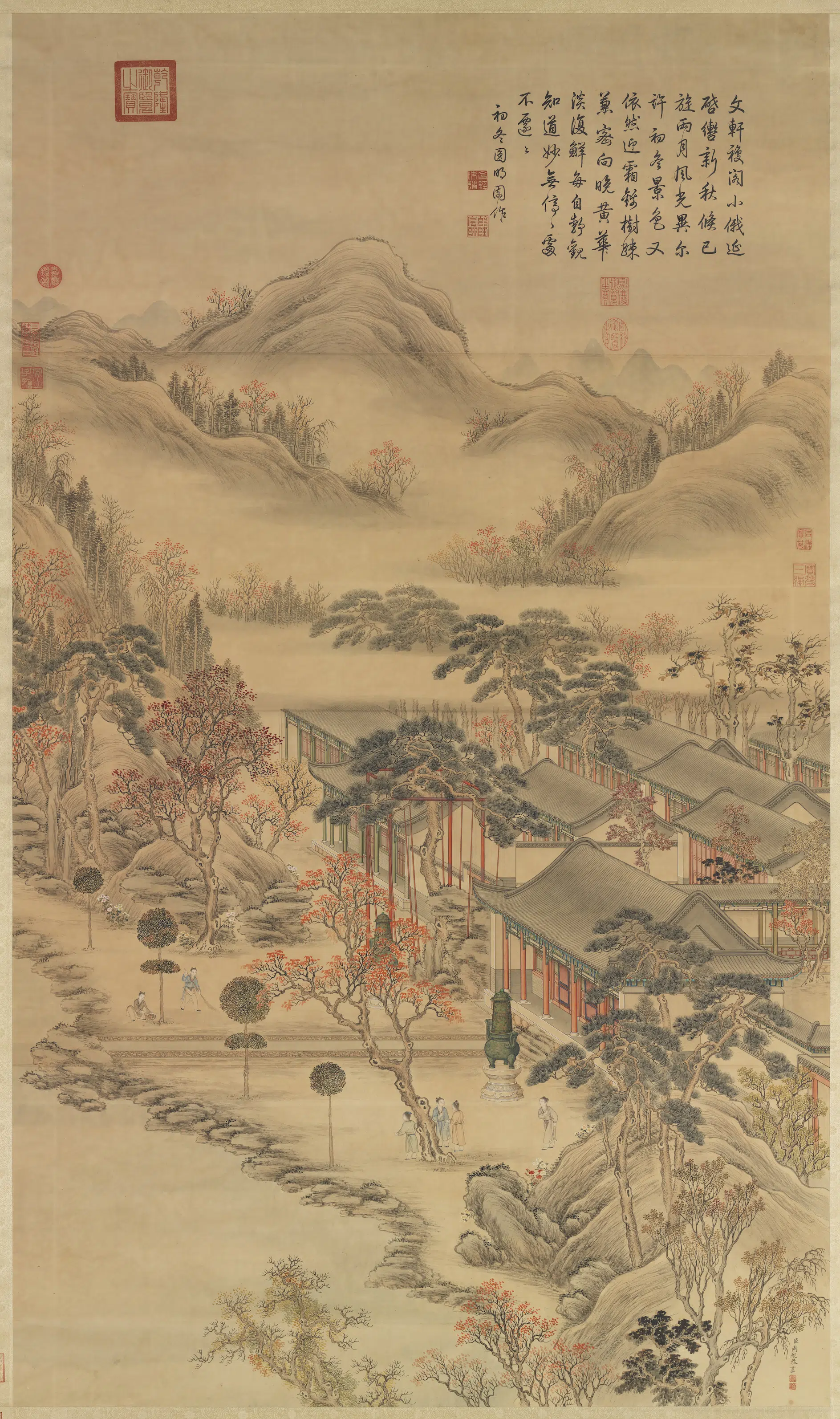 清代【周鲲】《十二禁御图之画应钟协律图轴》