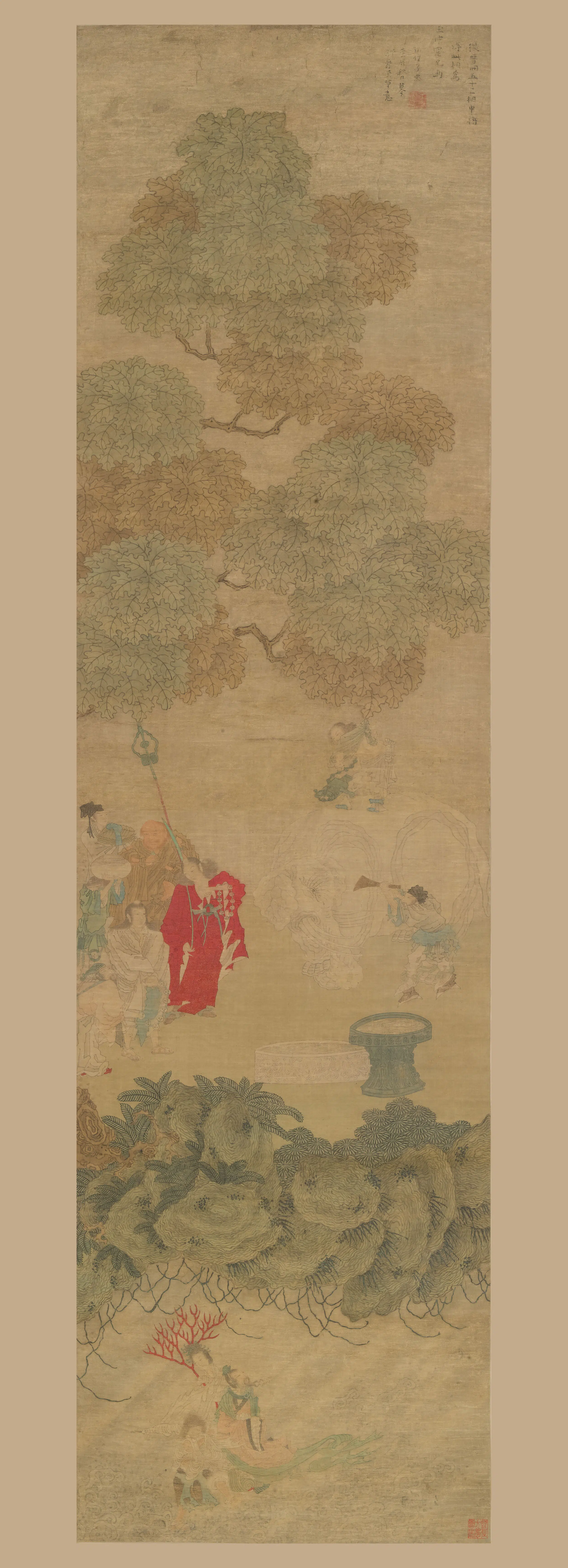 明朝【崔子忠】《洗象图轴》