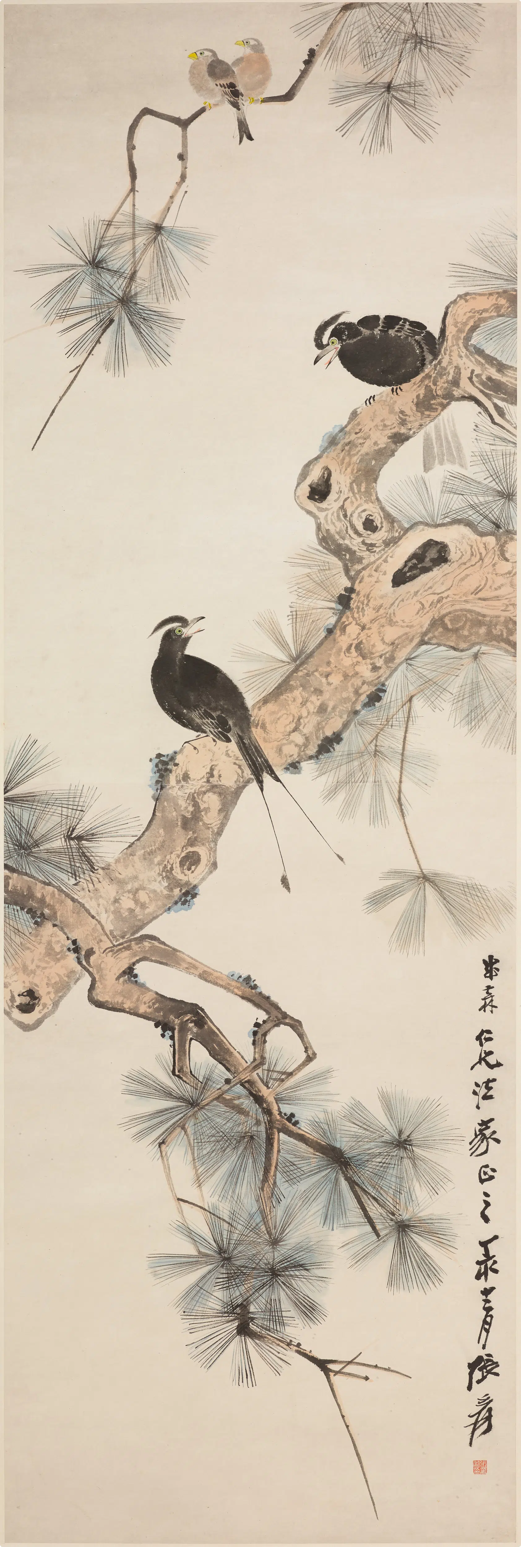 近现代【张大千】《松鸟图轴》