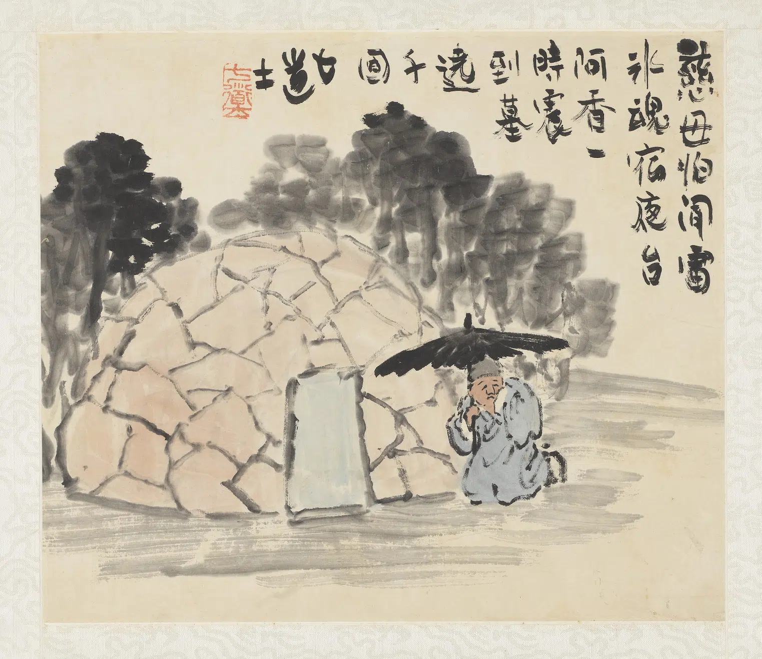 清代【曾衍东】《二十四孝八屏图轴-闻雷泣墓》
