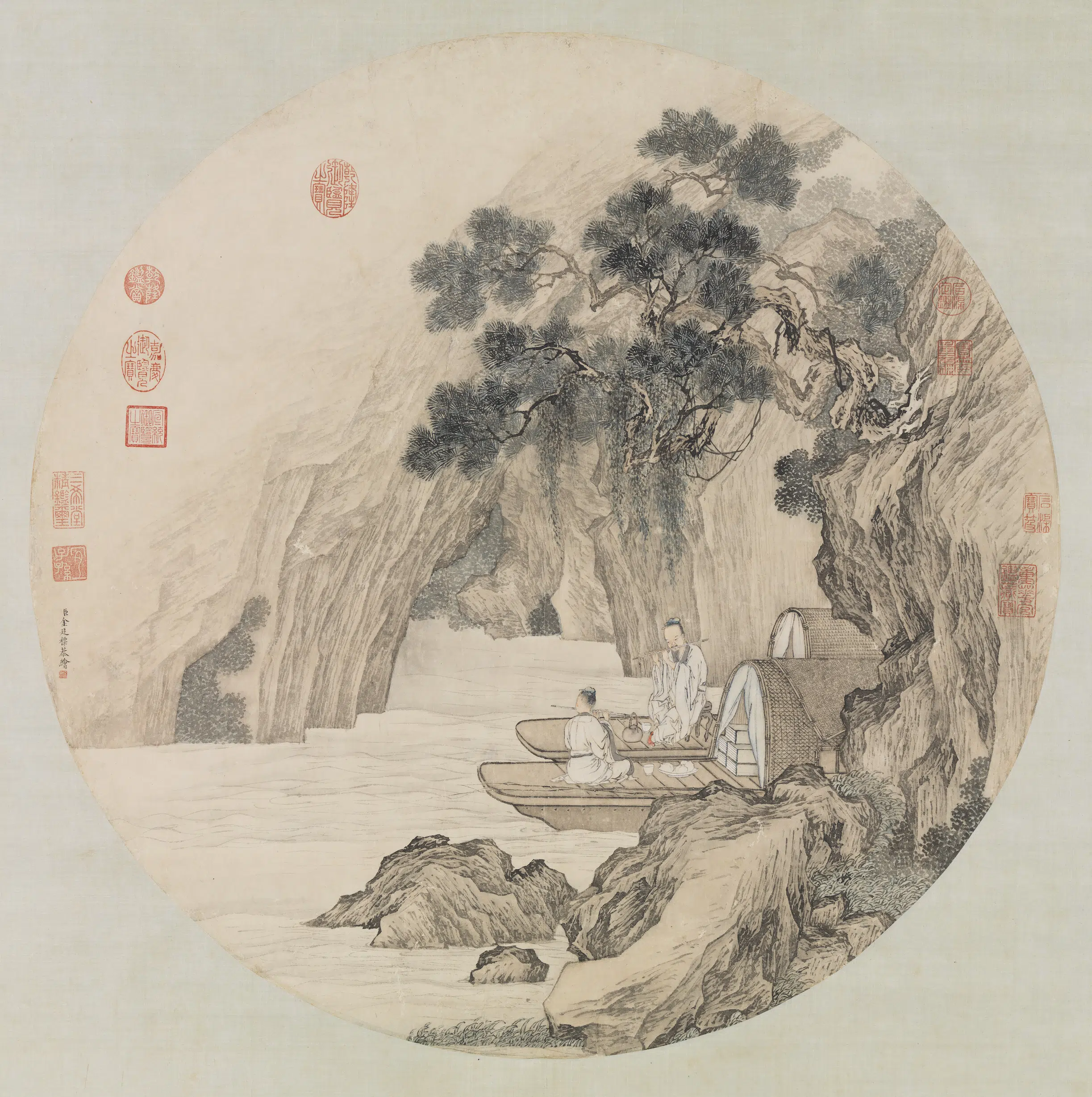 清代【金廷标】《画仙舟笛韵图轴》