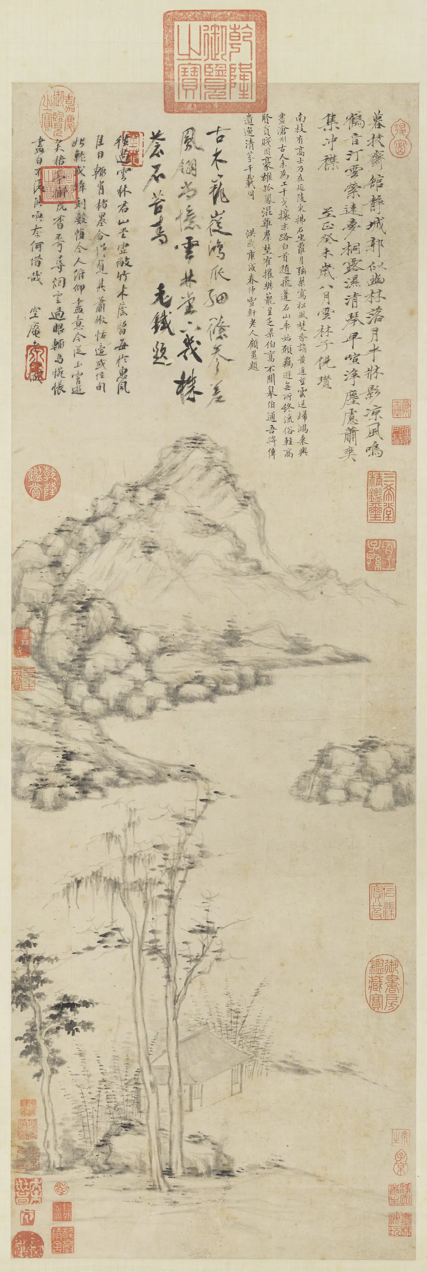 元朝【倪瓒】《桐露琴图轴》