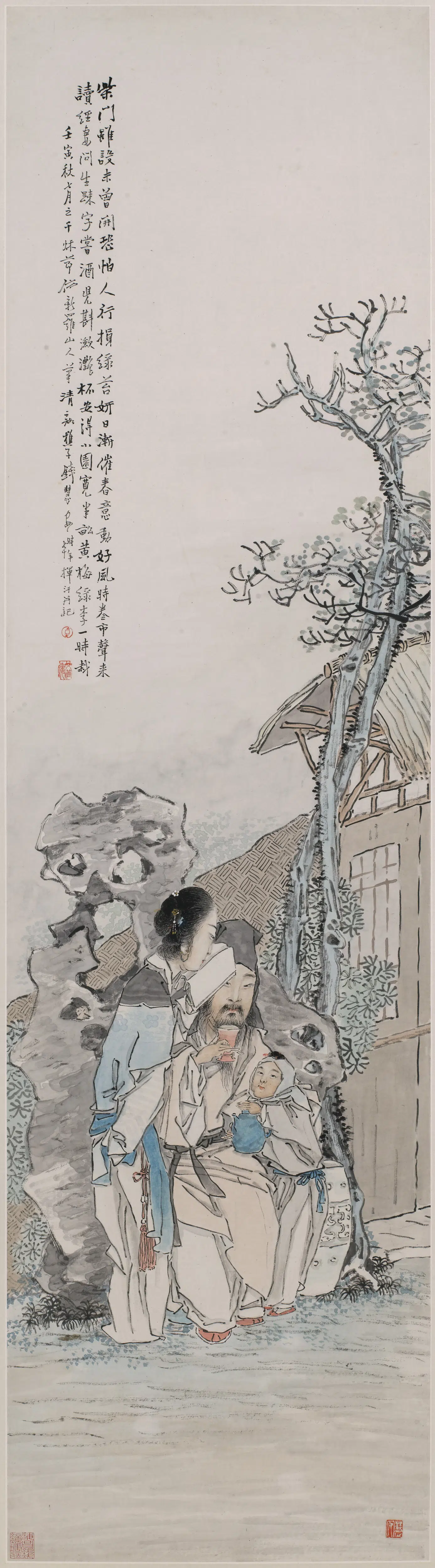 清代【钱慧安】《问字图轴》