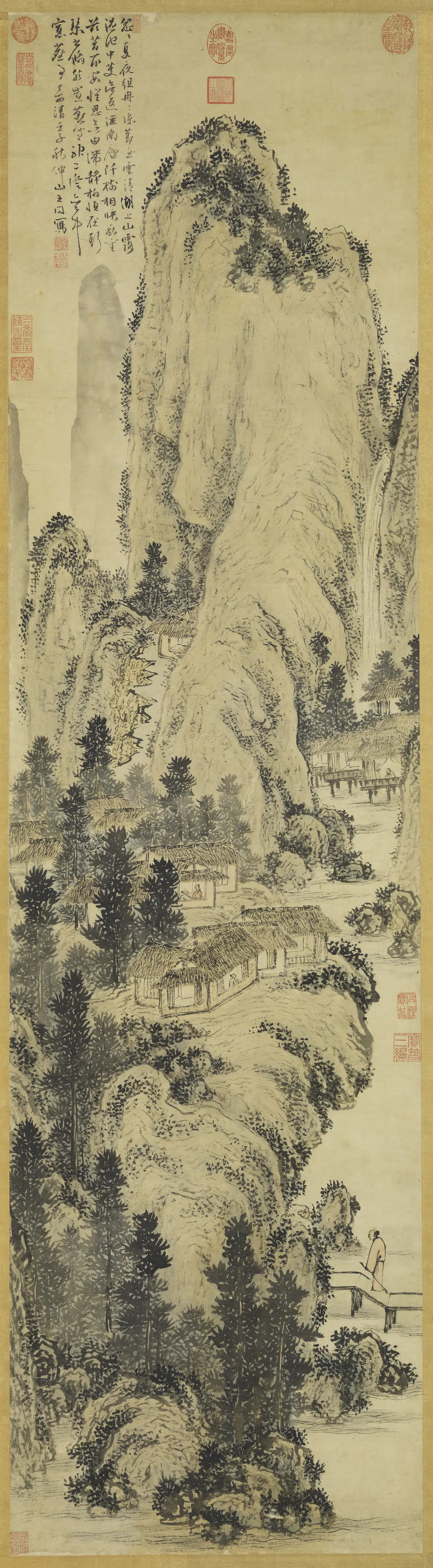 明朝【王问】《画山水图轴（云湖燕坐）》