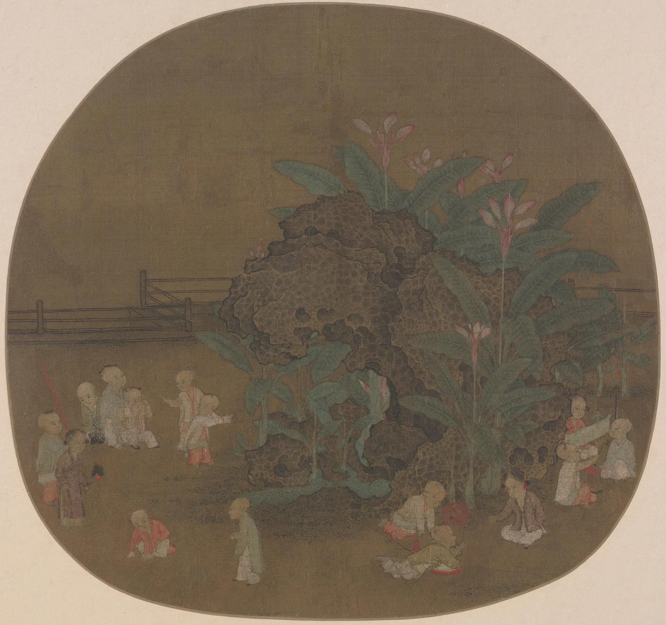宋代【佚名】《宋人画蕉石婴戏图册页》