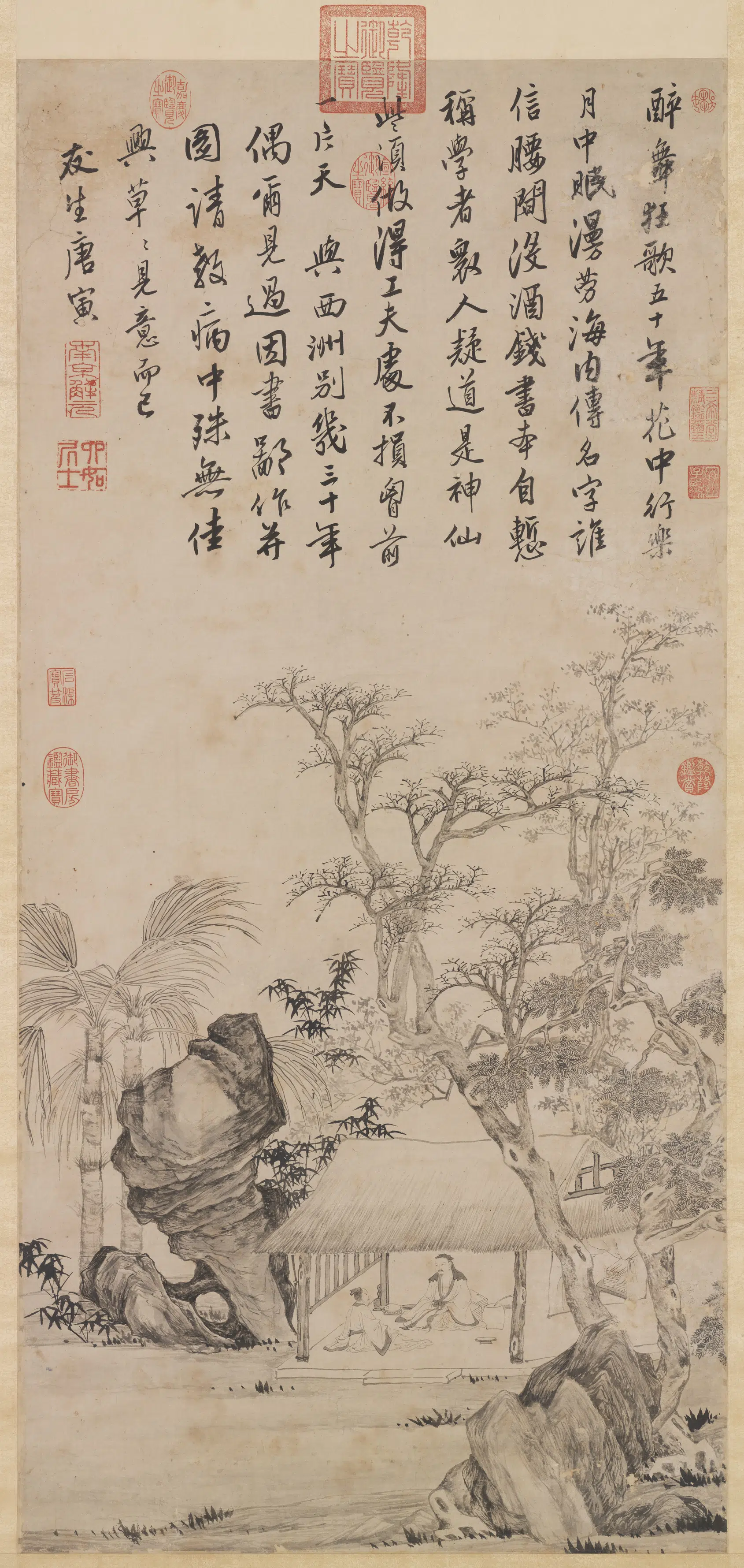 明朝【唐寅】《西洲话旧图轴》