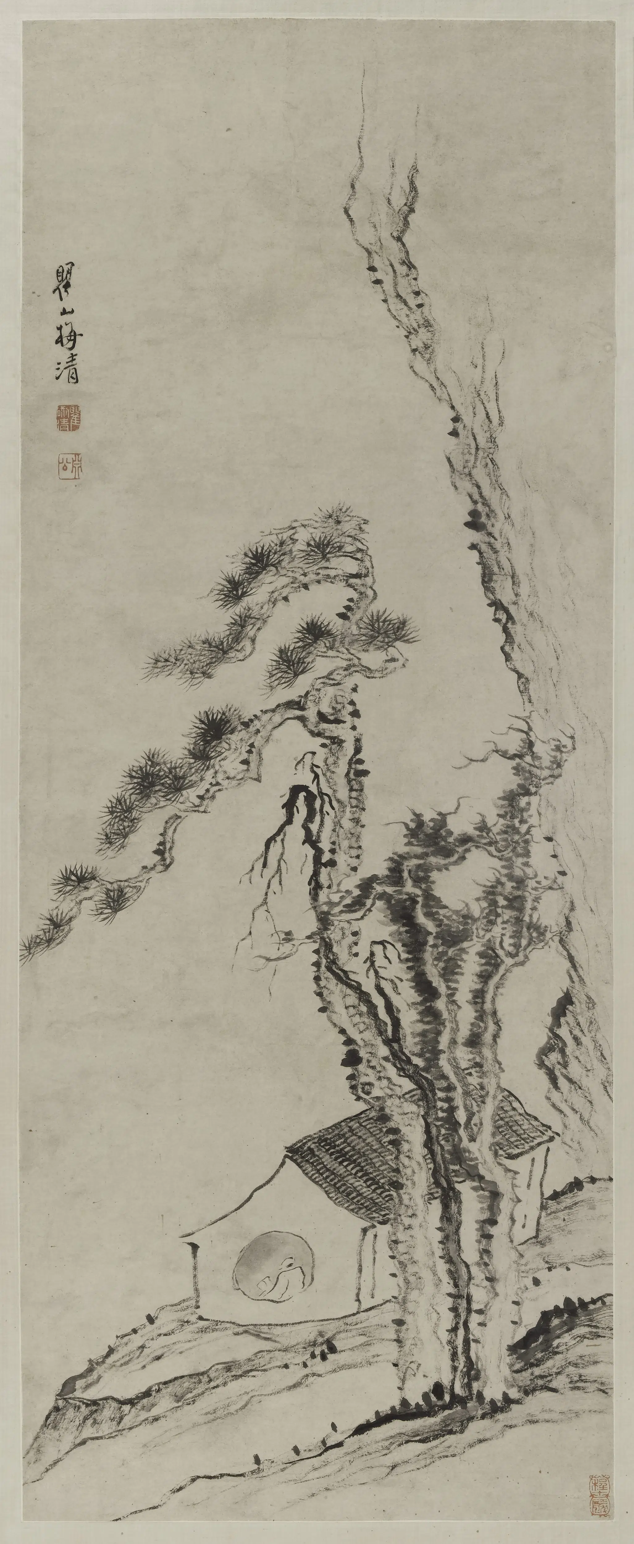 清代【梅清】《山窗读书图轴》
