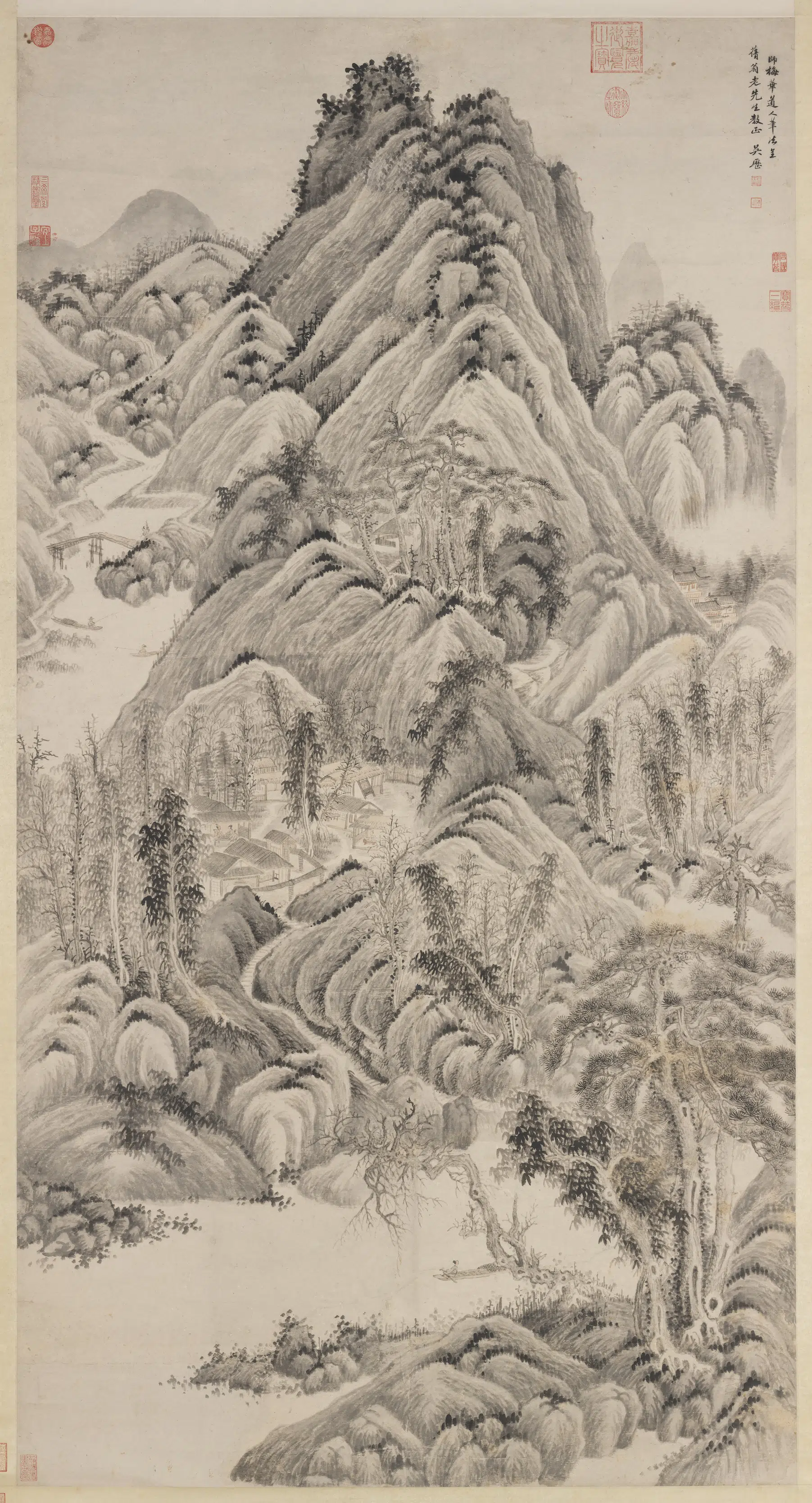清代【吴历】《仿吴镇山水图轴》 第1张 清代【吴历】《仿吴镇山水图轴》 第1张