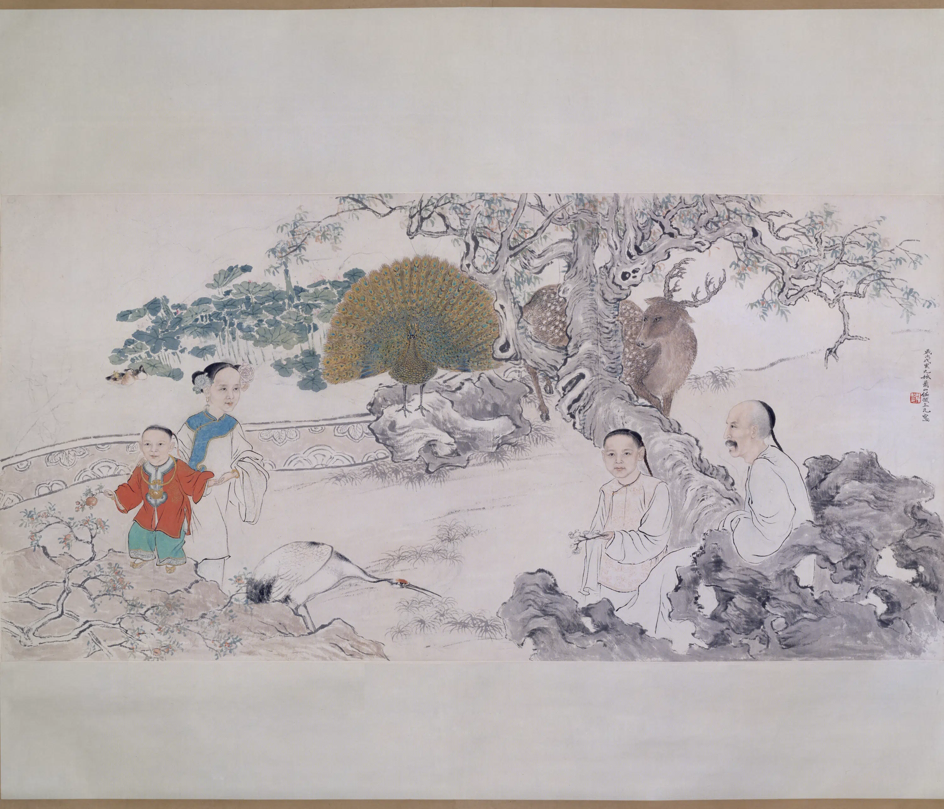 清代【任预】《画吴平斋合家欢图轴》