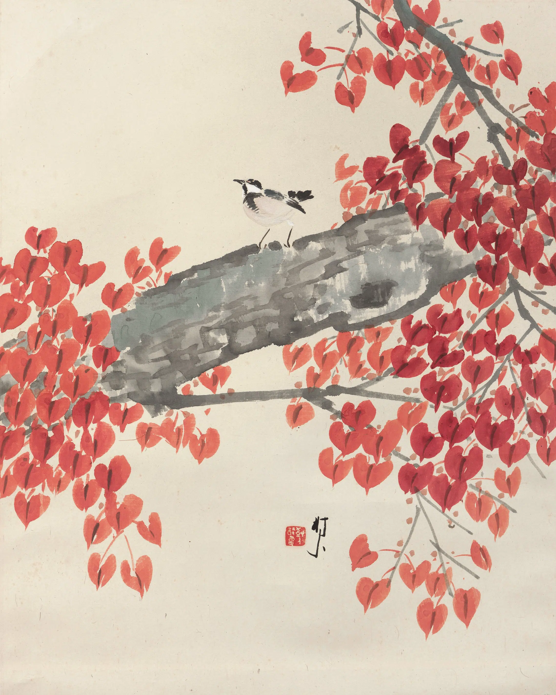 近代【陈树人】《霜林染醉轴》