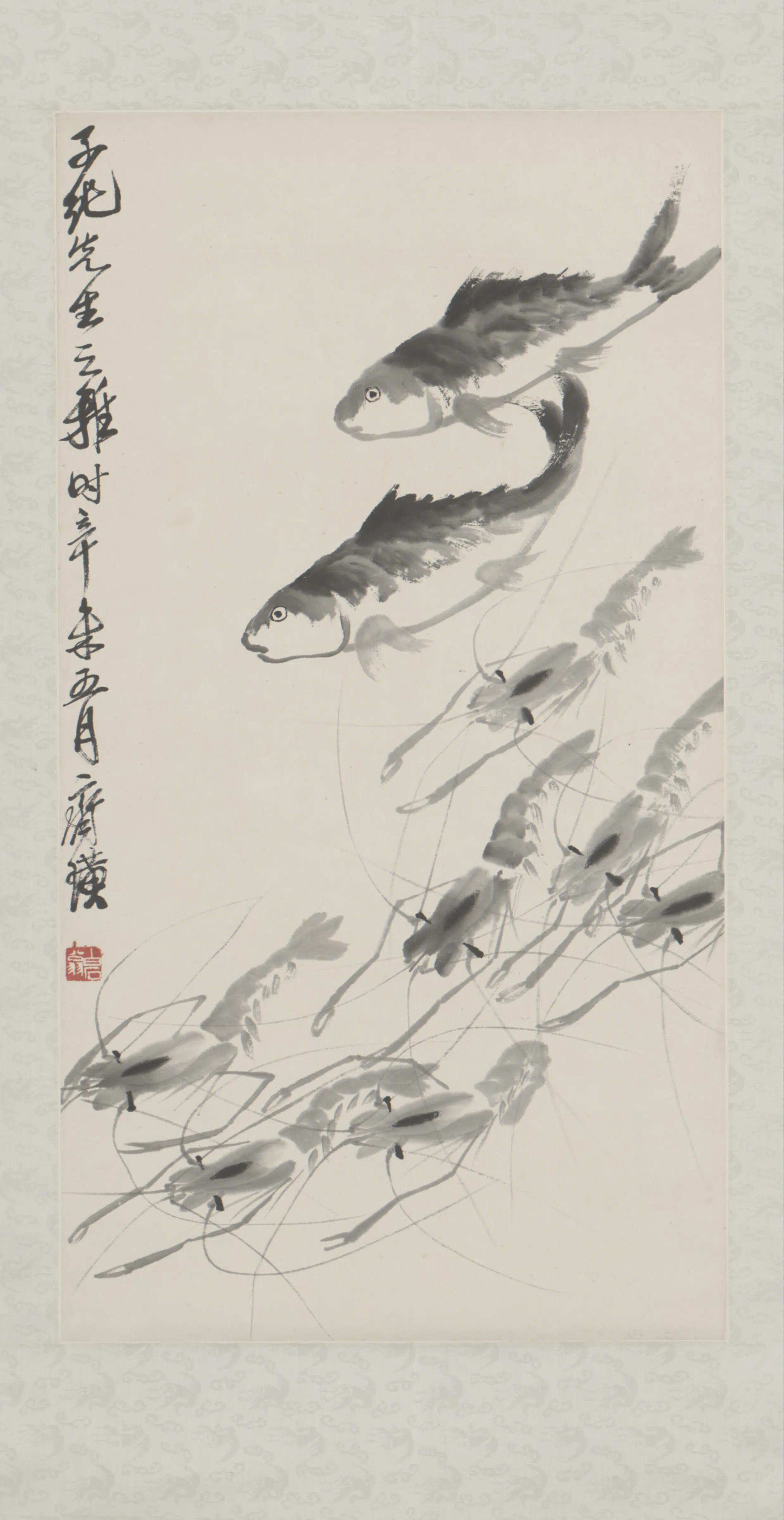 近现代【齐白石】《鱼虾图轴-2》